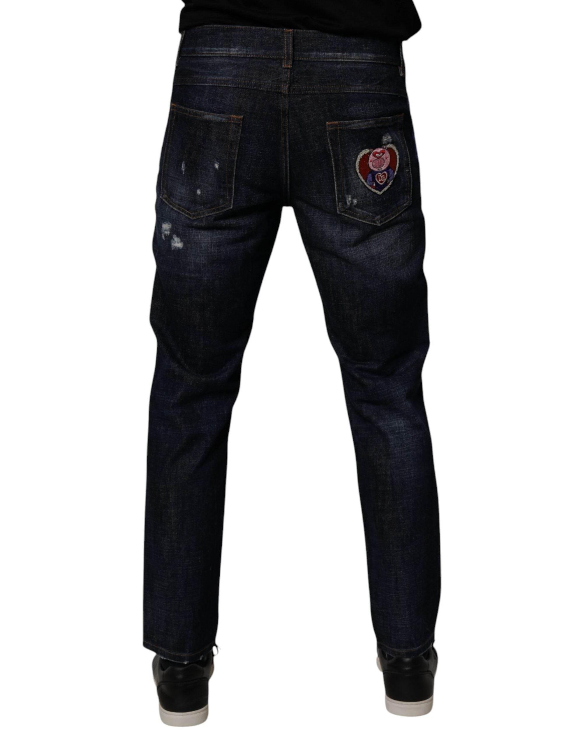 Dolce & Gabbana Dark Blue Cotton Tattered Skinny Denim Jeans - Hilstor
