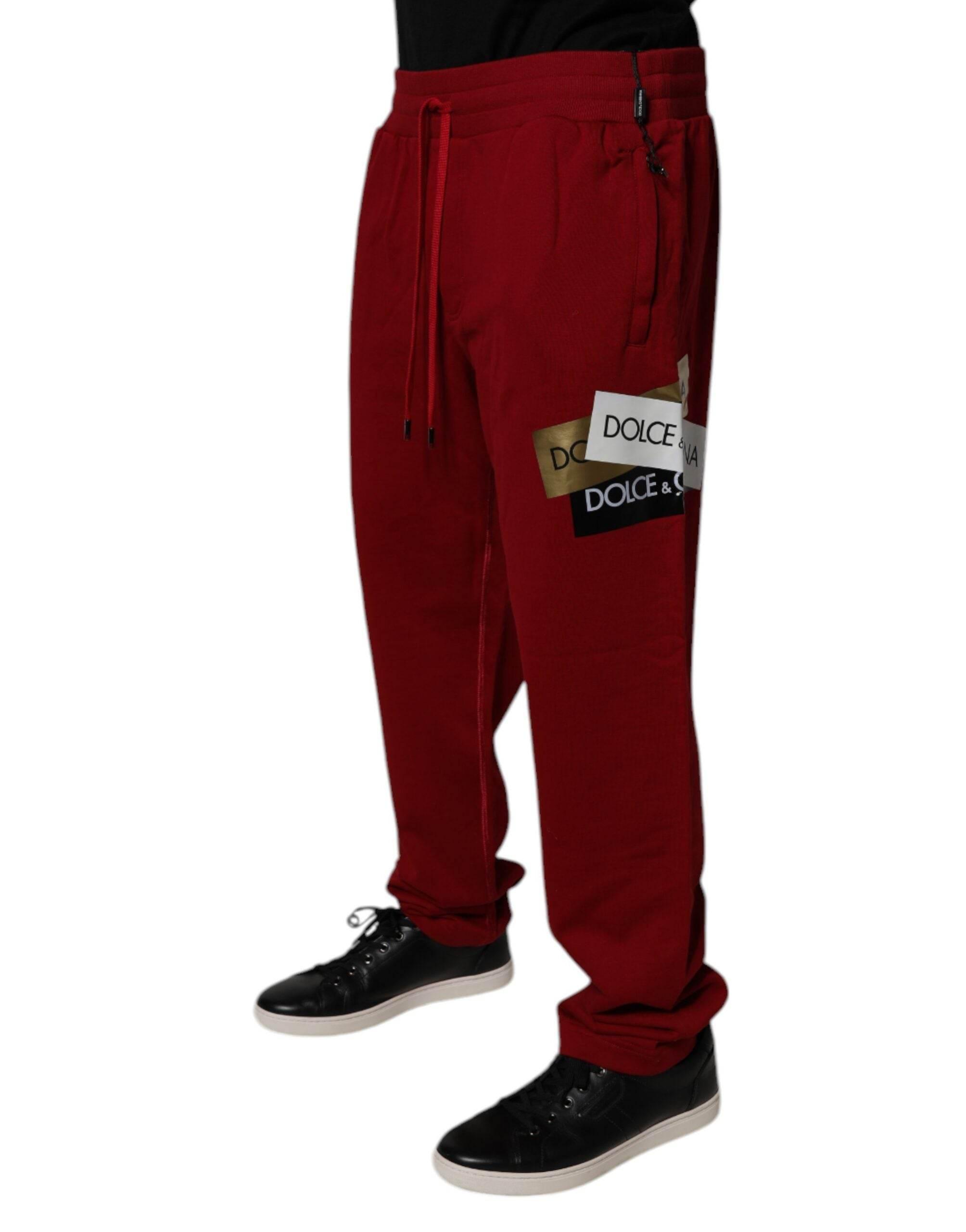Dolce & Gabbana Red Logo Tape Cotton Jogger Sweatpants Pants - Hilstor