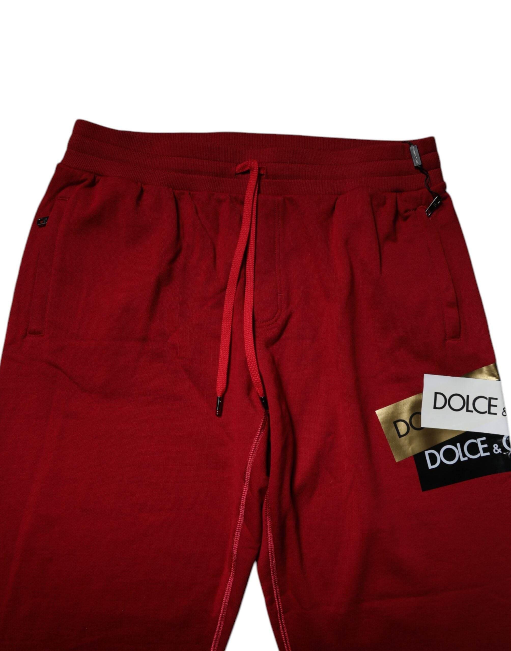 Dolce & Gabbana Red Logo Tape Cotton Jogger Sweatpants Pants - Hilstor