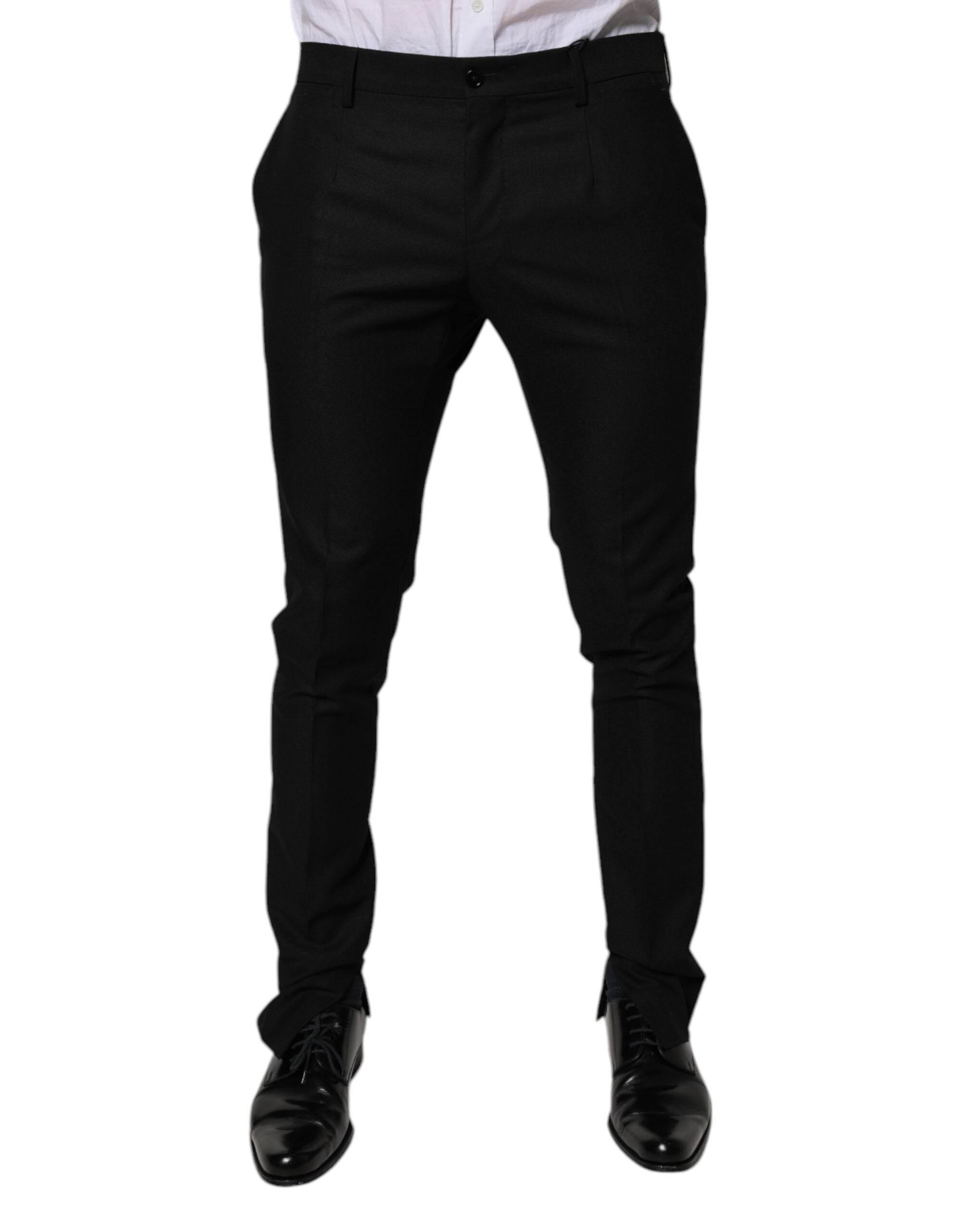 Dolce & Gabbana Black Virgin Wool MenSkinny Dress Formal Pants - Hilstor