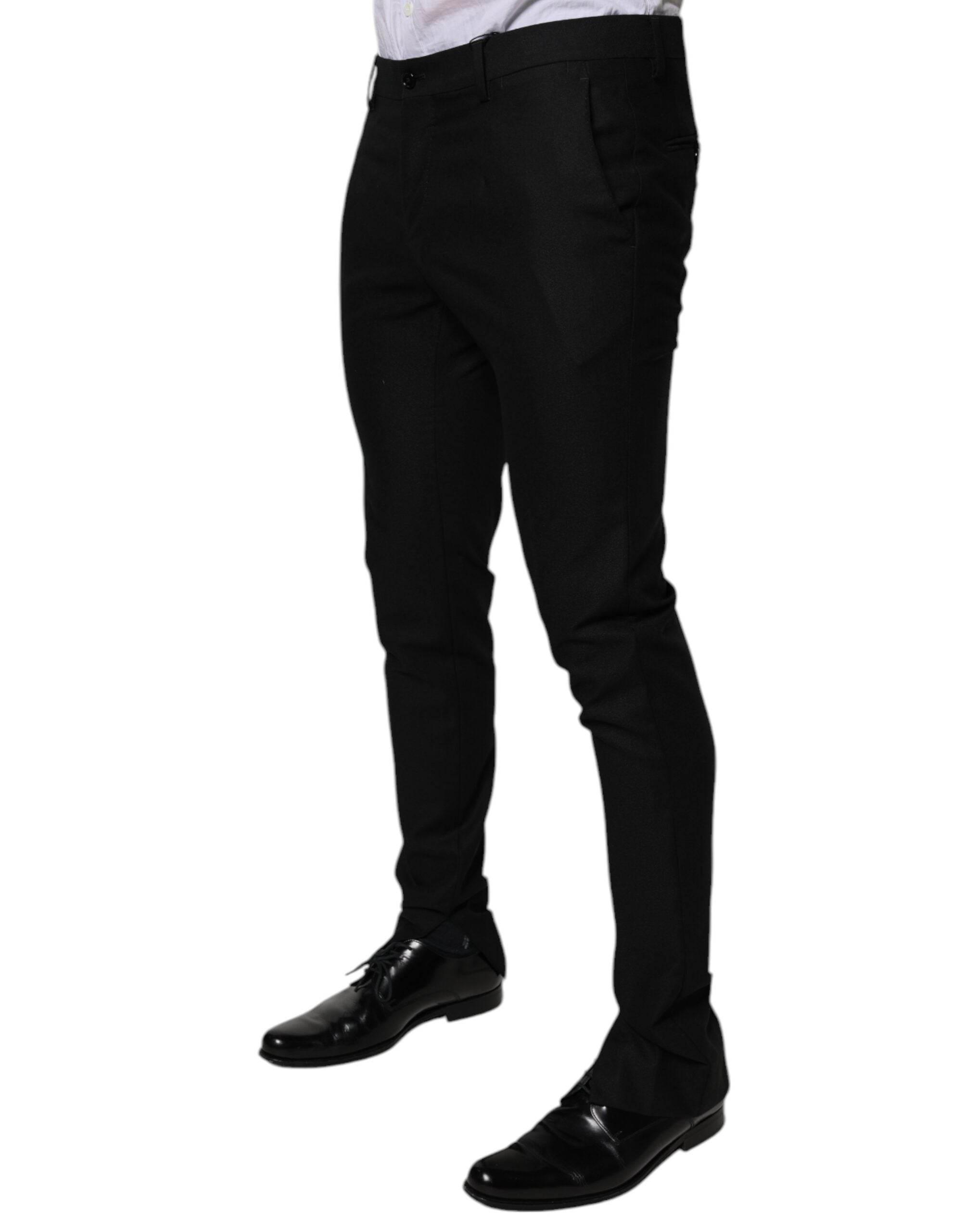 Dolce & Gabbana Black Virgin Wool MenSkinny Dress Formal Pants - Hilstor