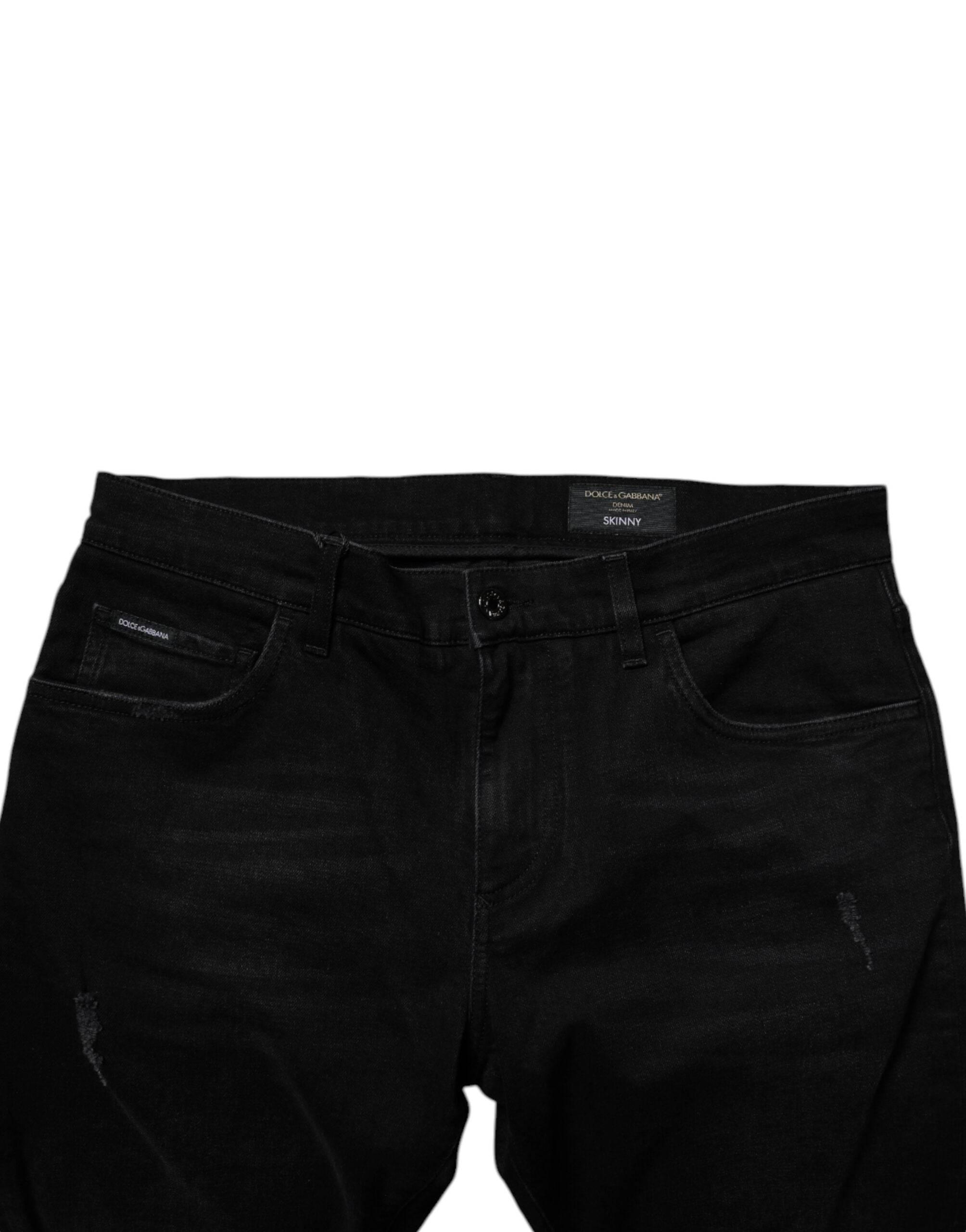 Dolce & Gabbana Black Cotton Tattered Skinny Men Denim Jeans - Hilstor