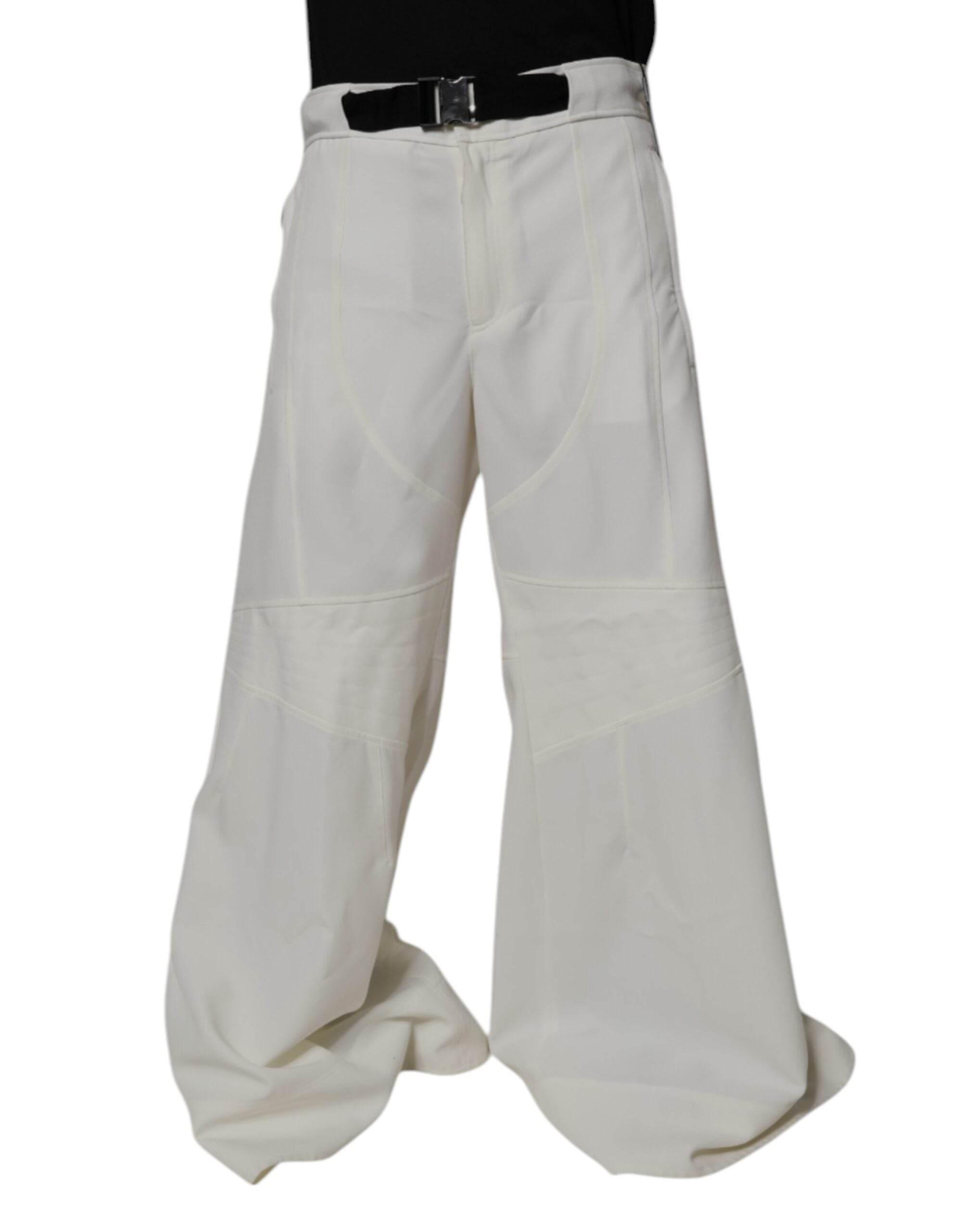 Dolce & Gabbana White Mid Waist Wide Leg Pants - Hilstor