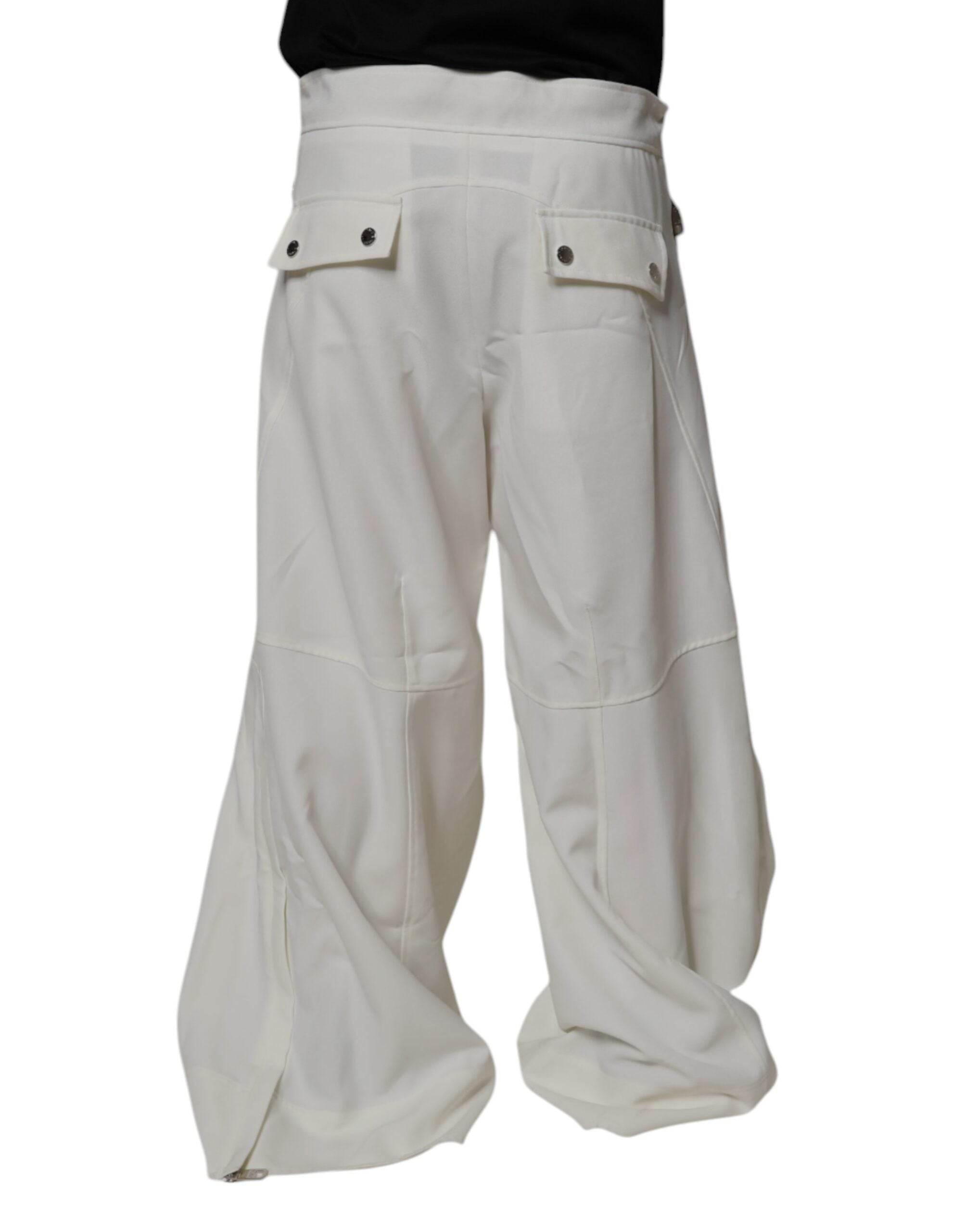 Dolce & Gabbana White Mid Waist Wide Leg Pants - Hilstor