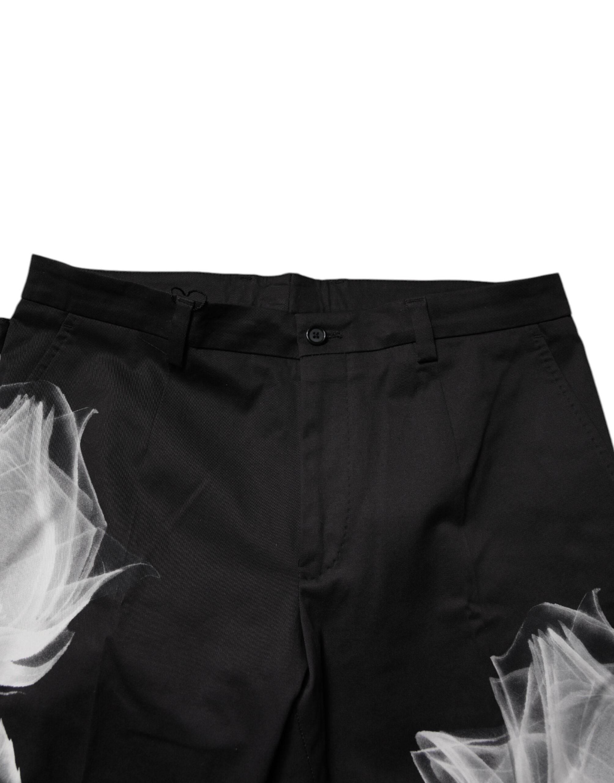 Dolce & Gabbana Black Cotton Floral Skinny Dress Pants - Hilstor