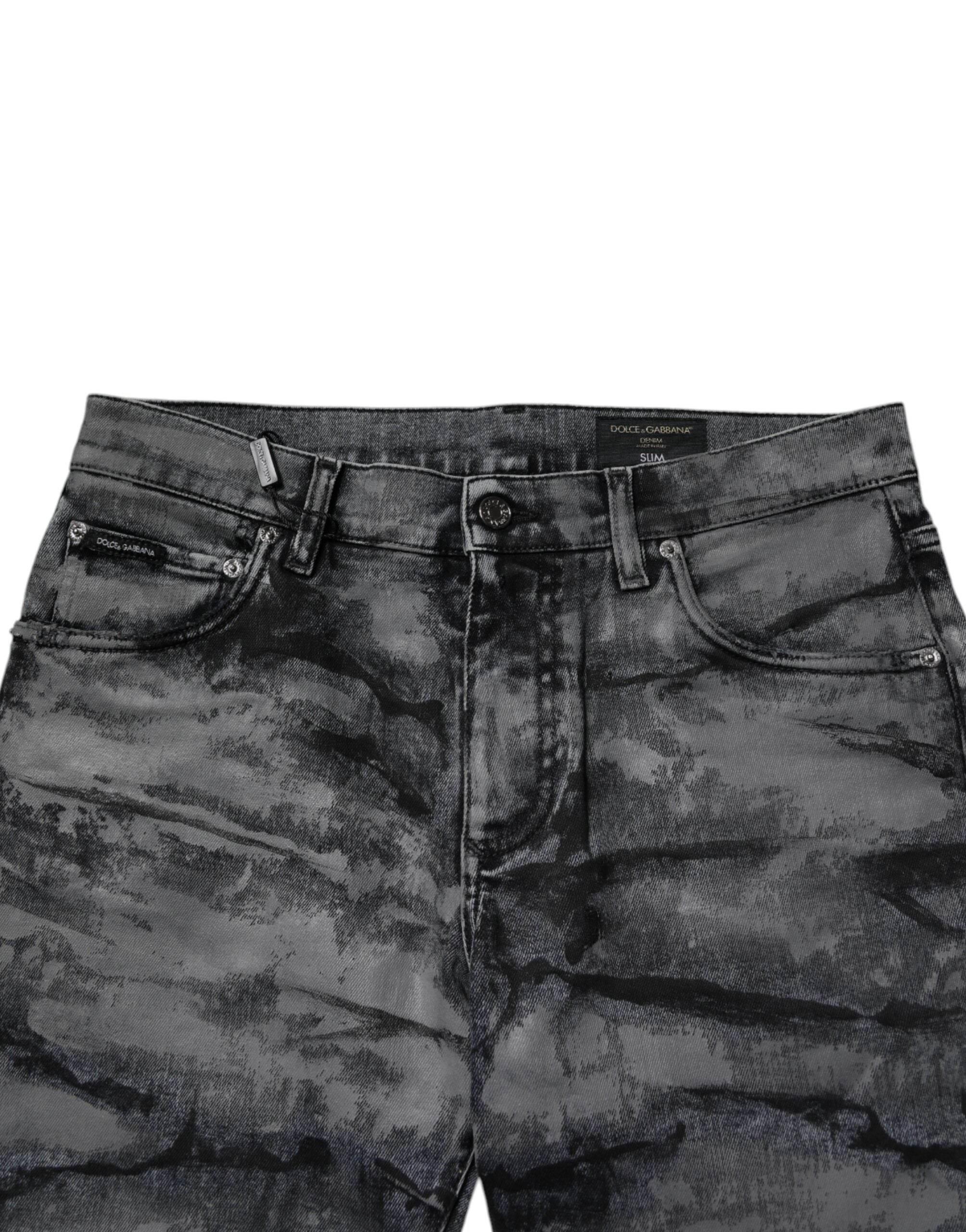 Dolce & Gabbana Gray Tie Dye Cotton Skinny Men Denim Jeans - Hilstor