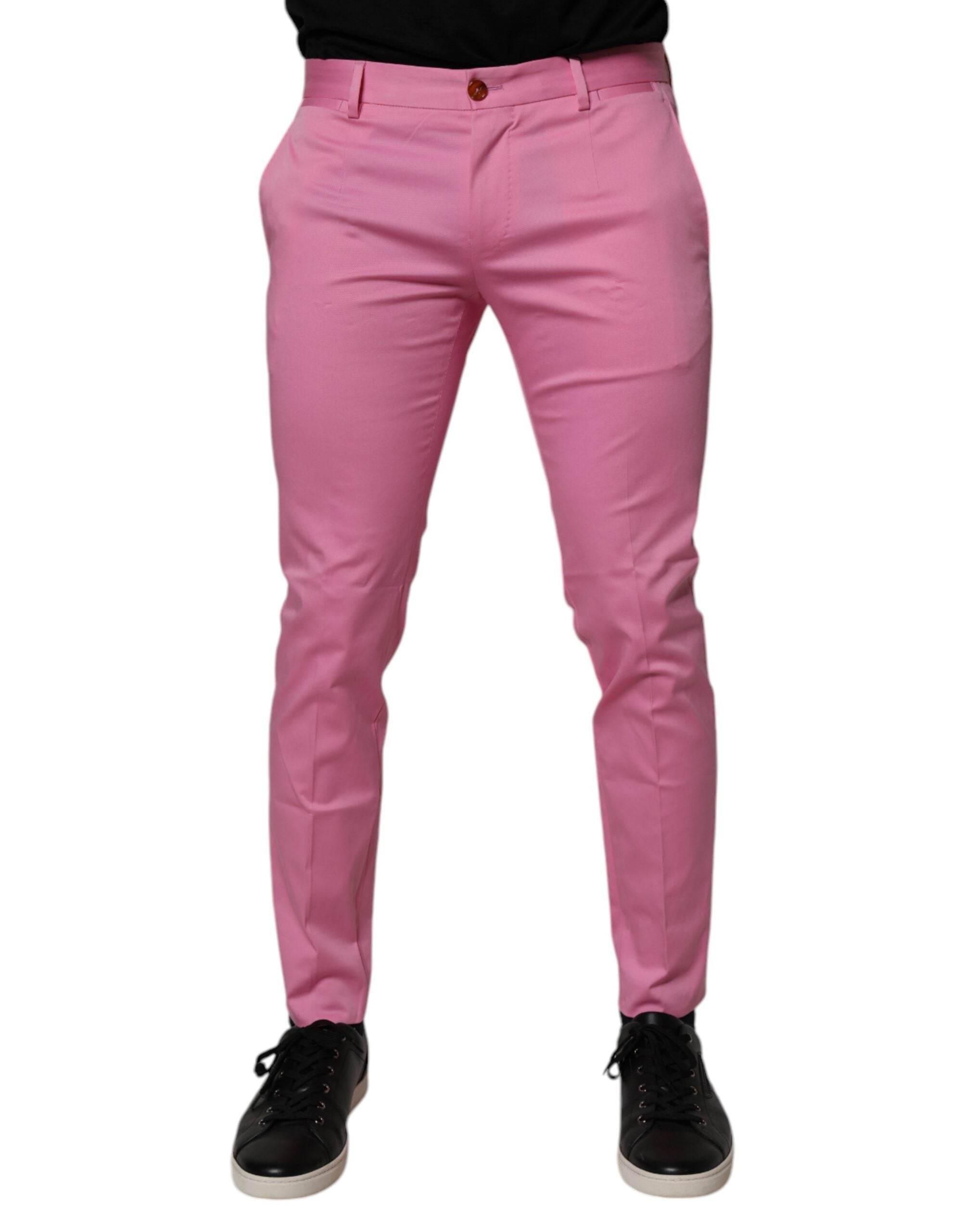 Dolce & Gabbana Pink Cotton Slim Fit Men Dress Formal Pants - Hilstor
