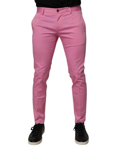 Dolce & Gabbana Pink Cotton Slim Fit Men Dress Formal Pants - Hilstor