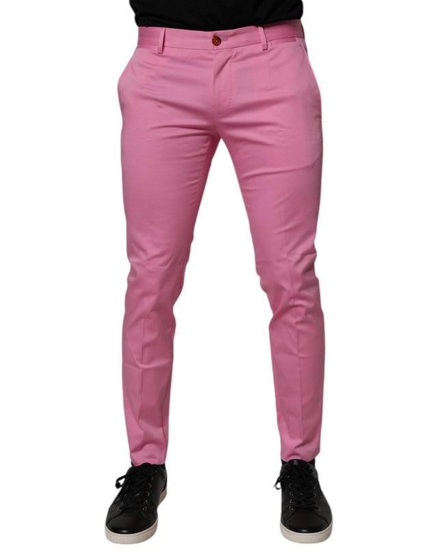 Dolce & Gabbana Pink Cotton Slim Fit Men Dress Formal Pants - Hilstor