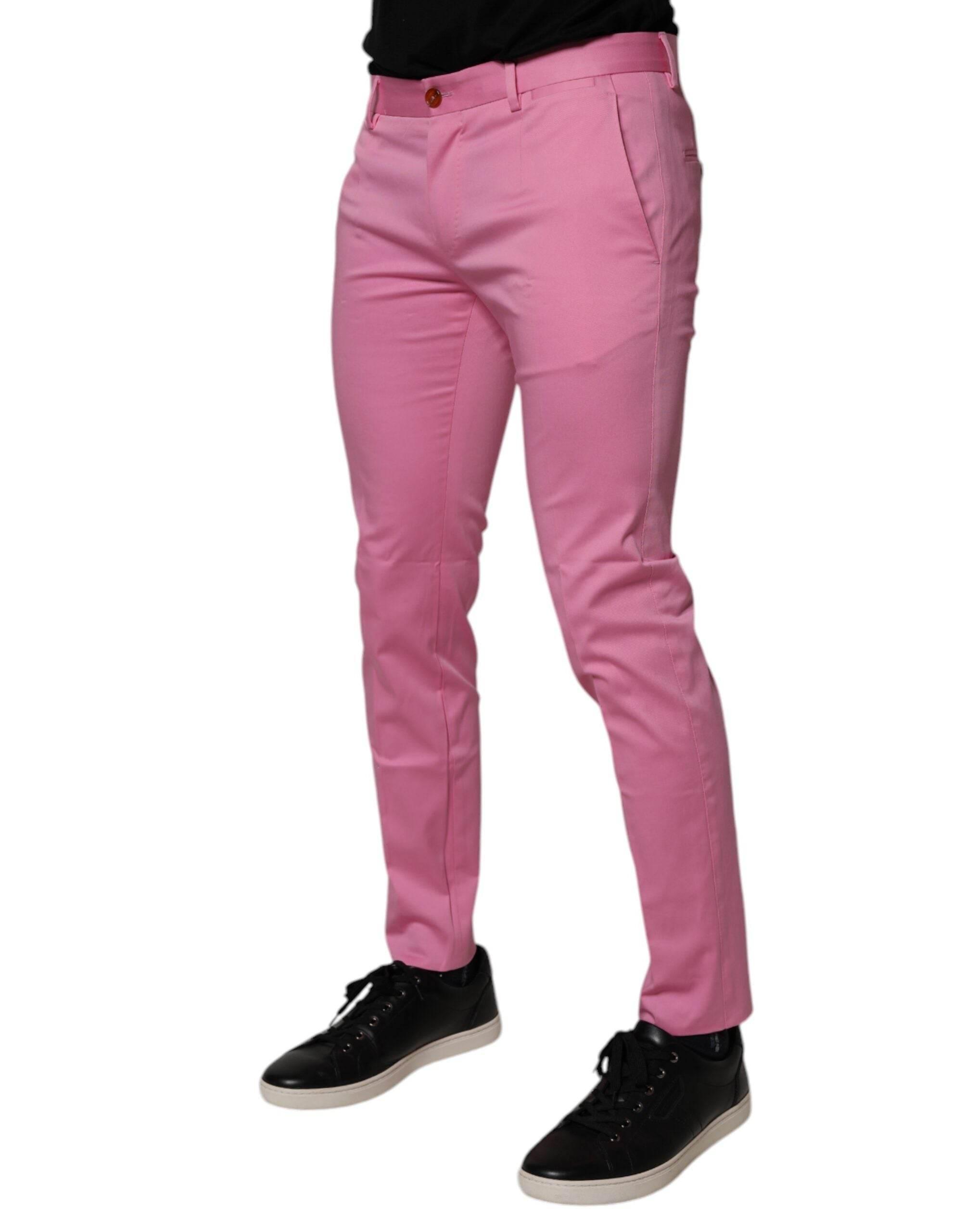 Dolce & Gabbana Pink Cotton Slim Fit Men Dress Formal Pants - Hilstor