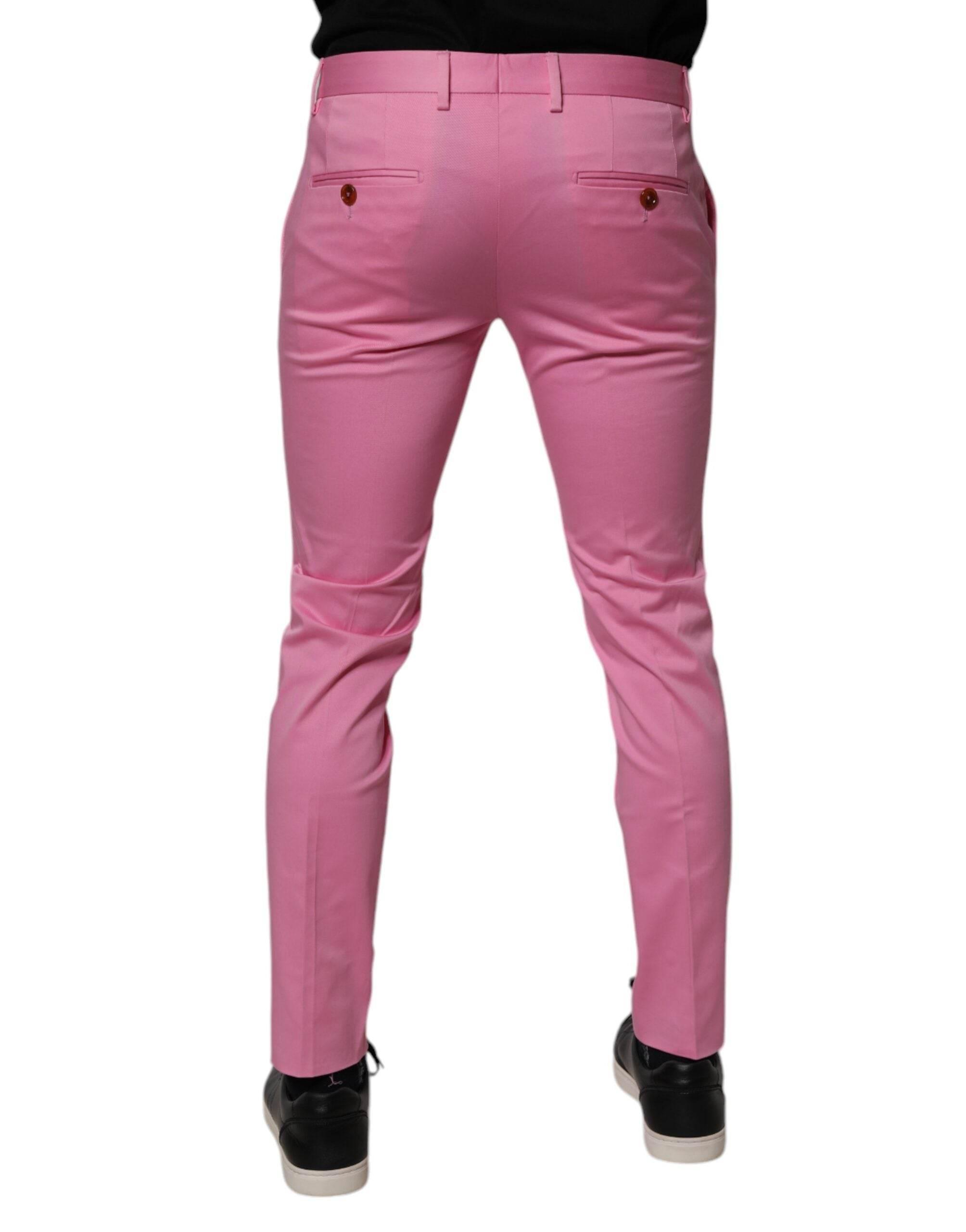 Dolce & Gabbana Pink Cotton Slim Fit Men Dress Formal Pants - Hilstor