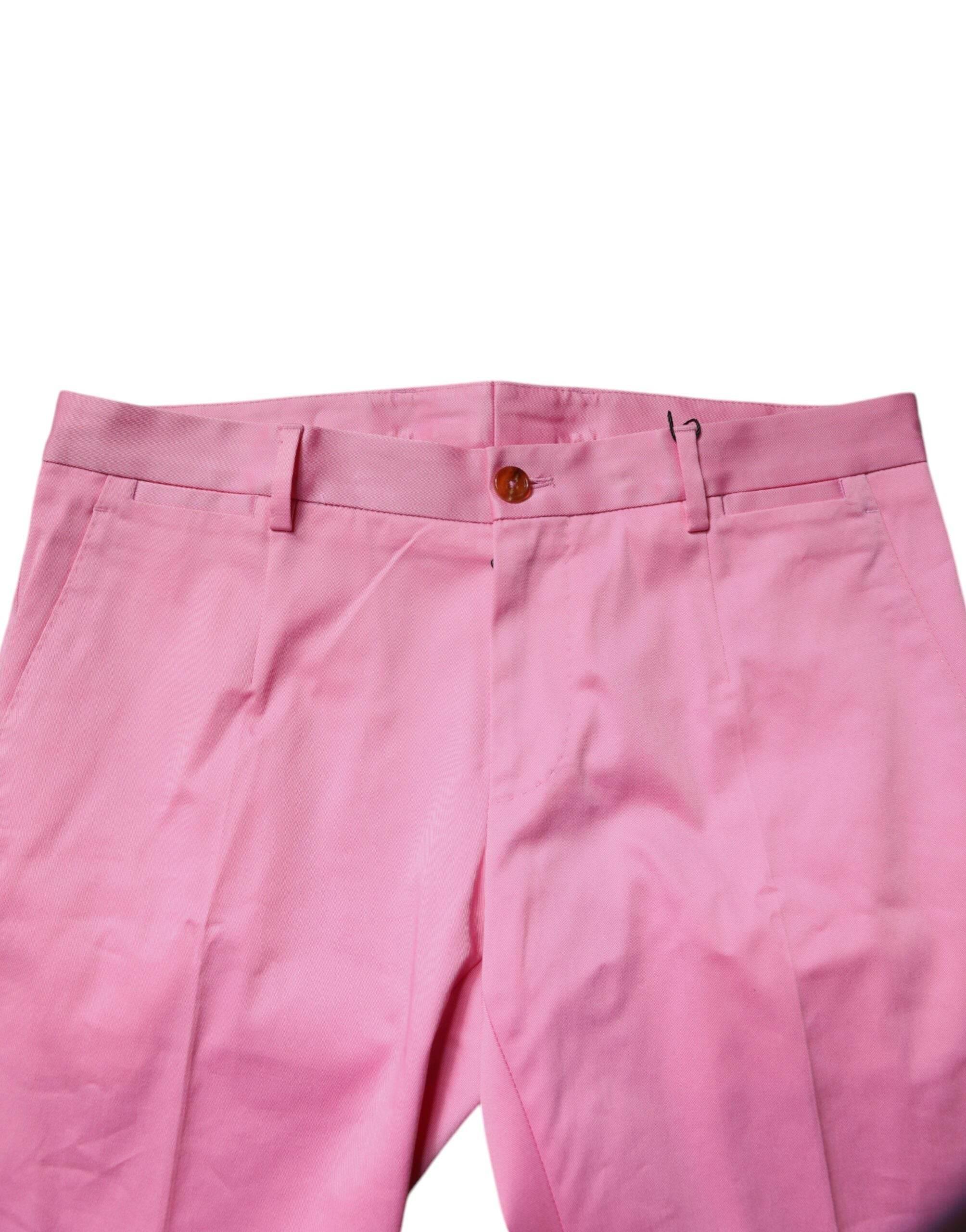 Dolce & Gabbana Pink Cotton Slim Fit Men Dress Formal Pants - Hilstor