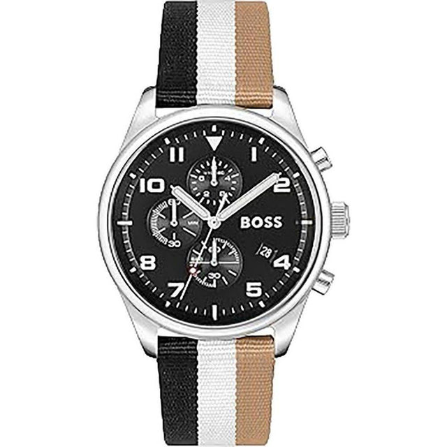 Hugo Boss Black And White Leather Watch - Hilstor