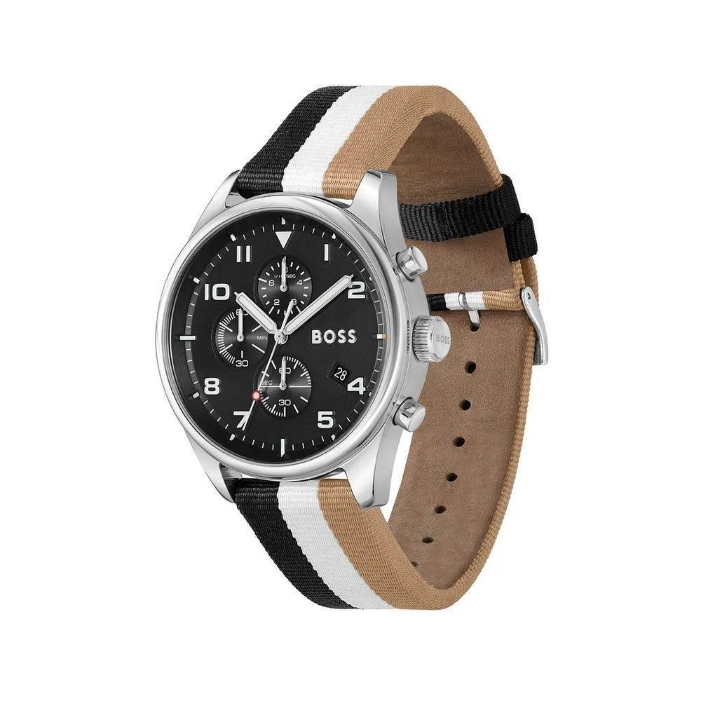 Hugo Boss Black And White Leather Watch - Hilstor