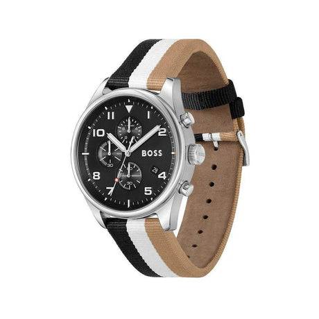 Hugo Boss Black And White Leather Watch - Hilstor