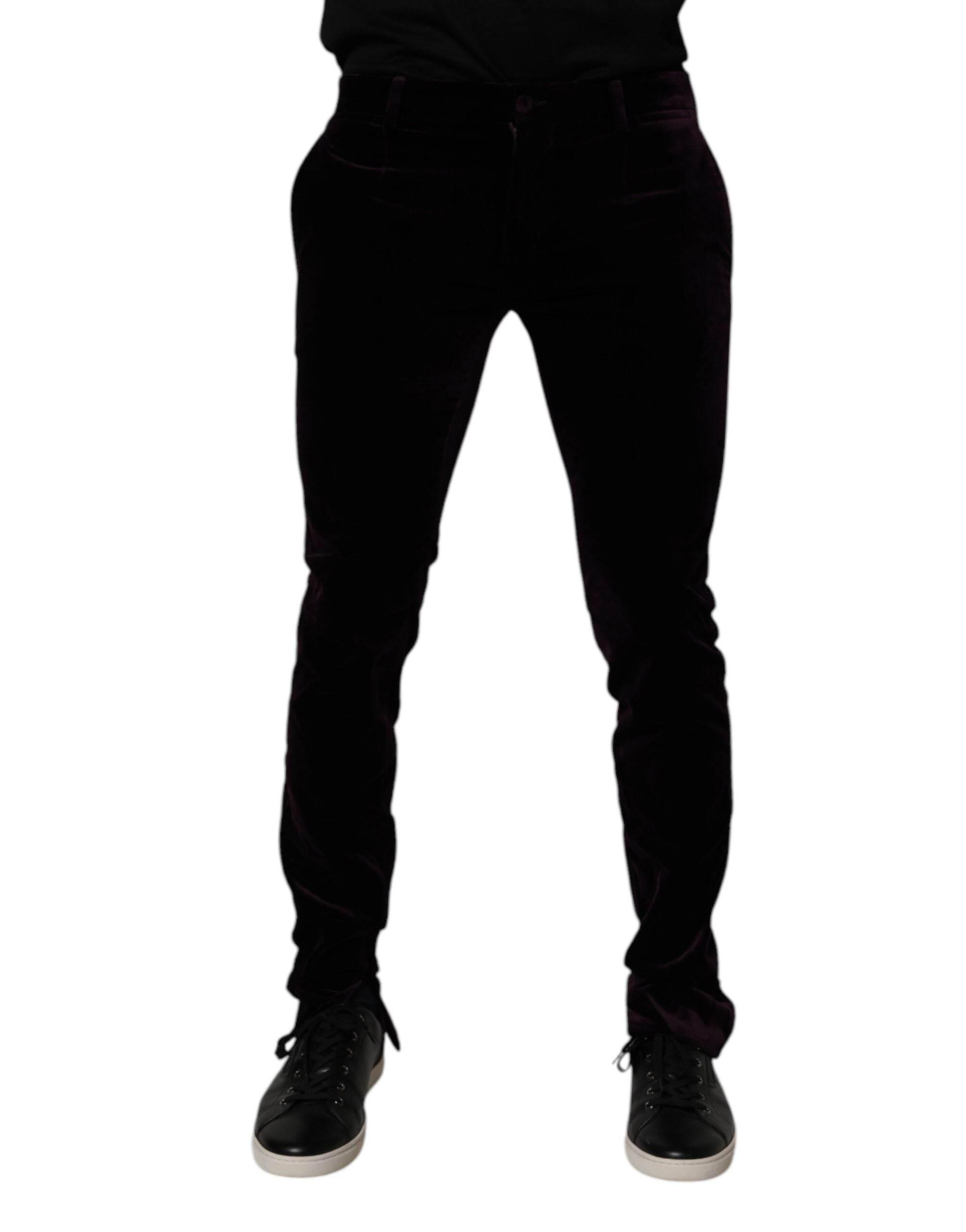 Dolce & Gabbana Violet Velvet Cotton Men Dress Formal Pants - Hilstor