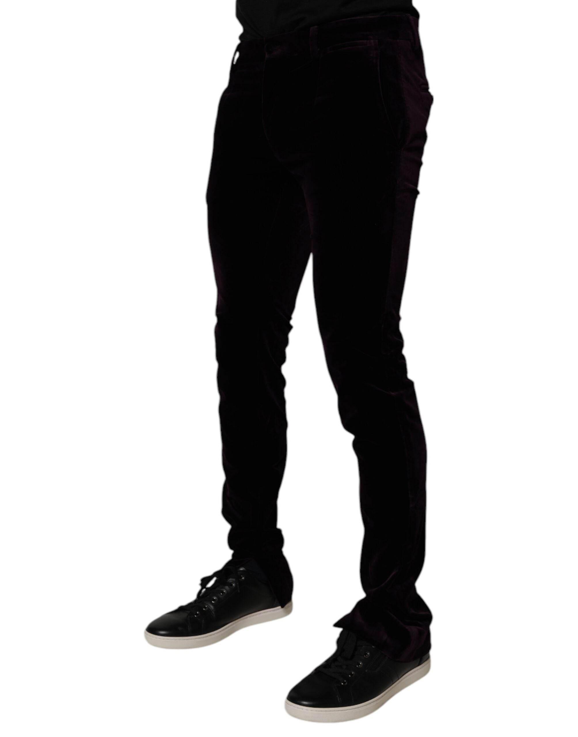 Dolce & Gabbana Violet Velvet Cotton Men Dress Formal Pants - Hilstor