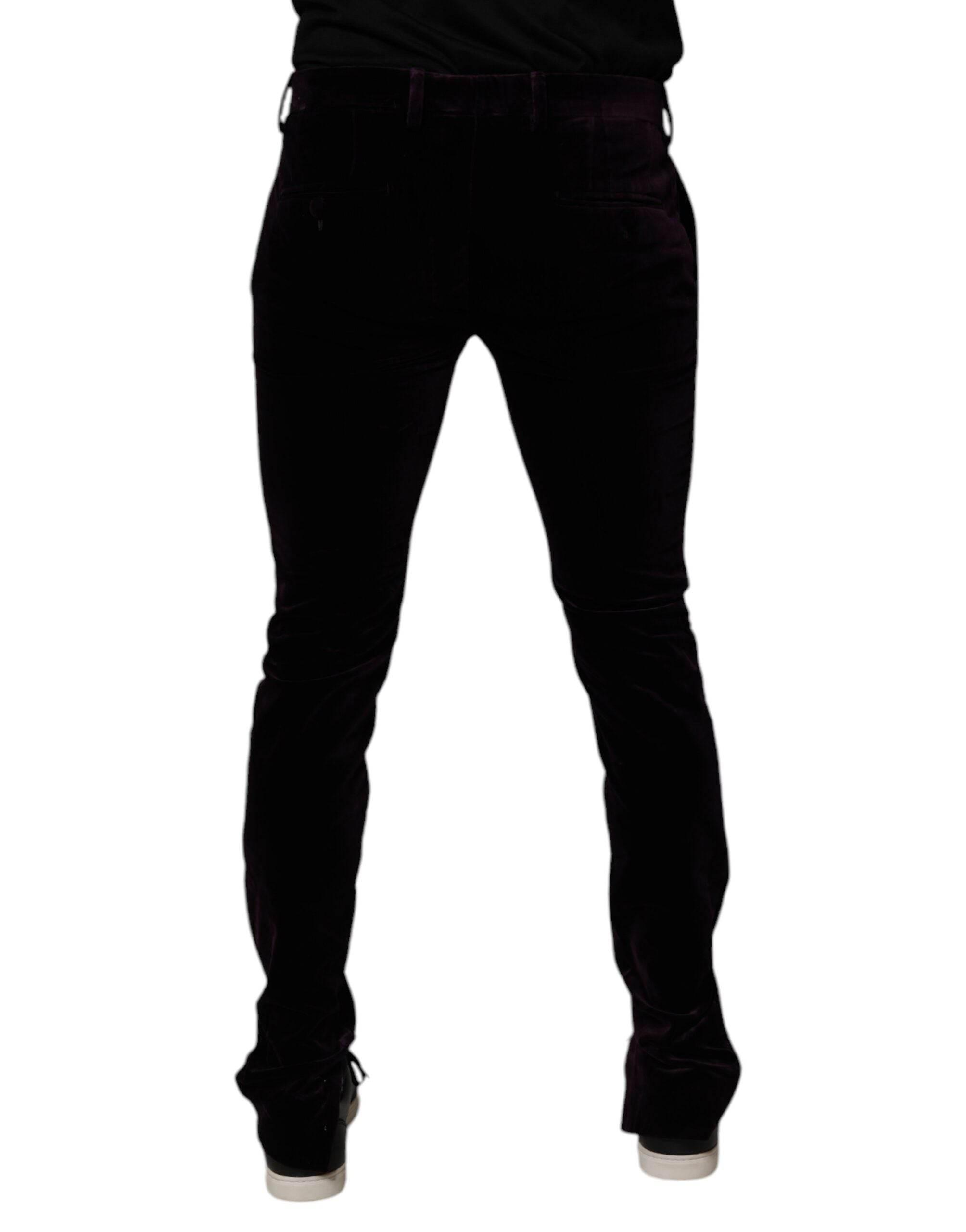 Dolce & Gabbana Violet Velvet Cotton Men Dress Formal Pants - Hilstor