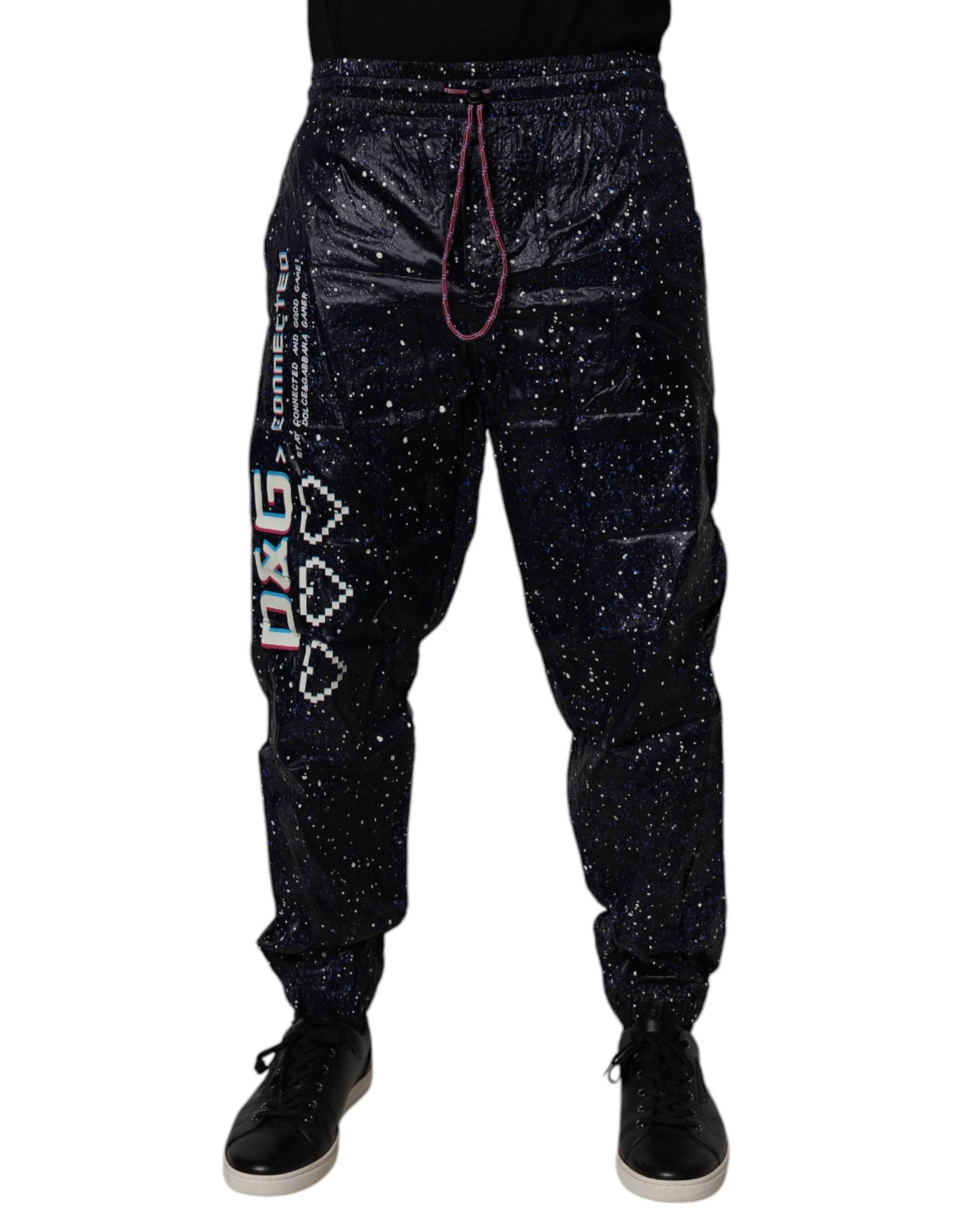 Dolce & Gabbana Dark Blue DG Game Print Cotton Jogger Pants - Hilstor