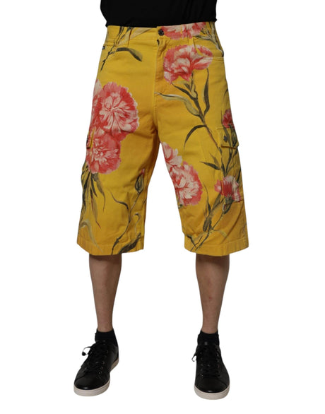Dolce & Gabbana Yellow Floral Cargo Denim Men Bermuda Shorts - Hilstor