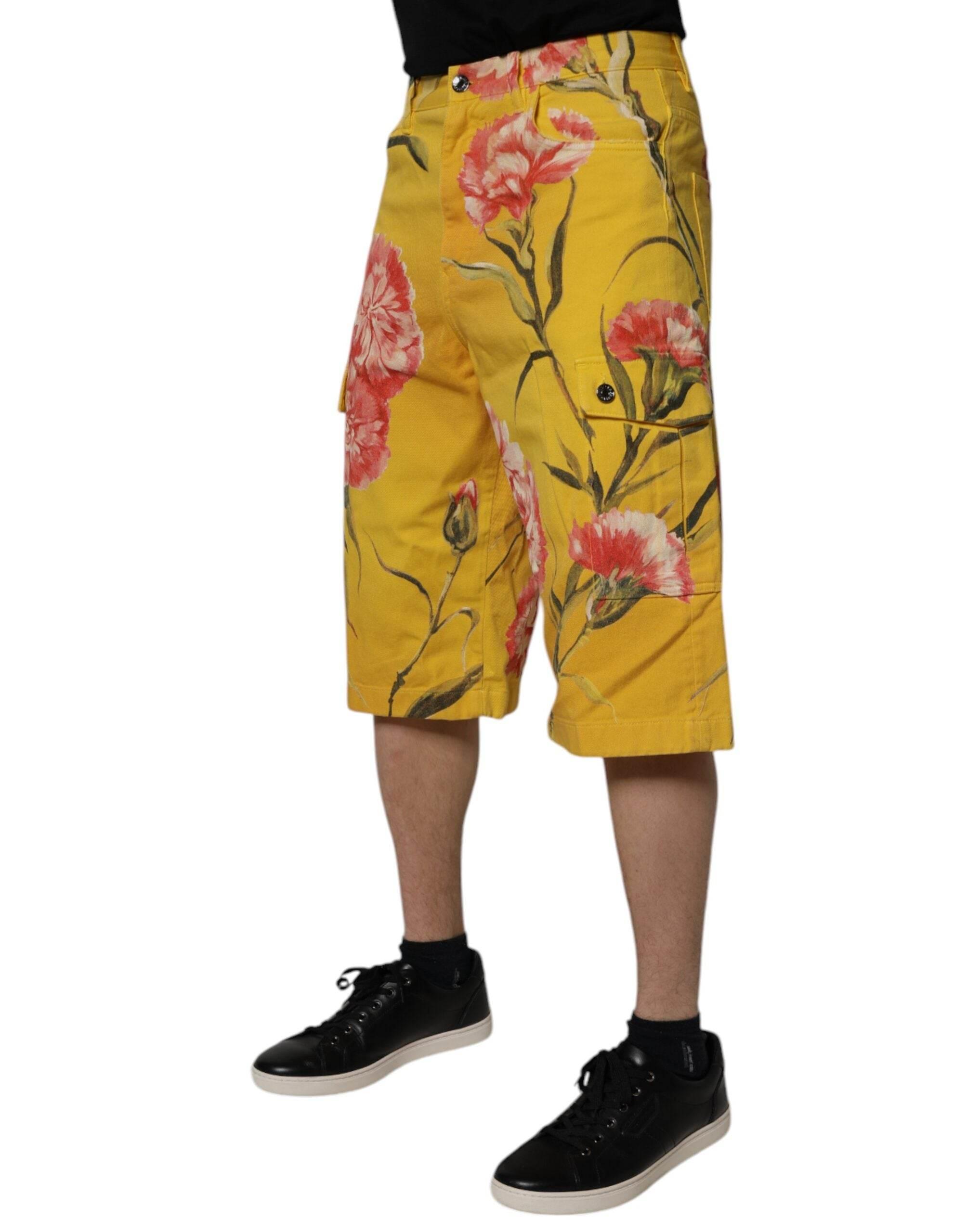 Dolce & Gabbana Yellow Floral Cargo Denim Men Bermuda Shorts - Hilstor
