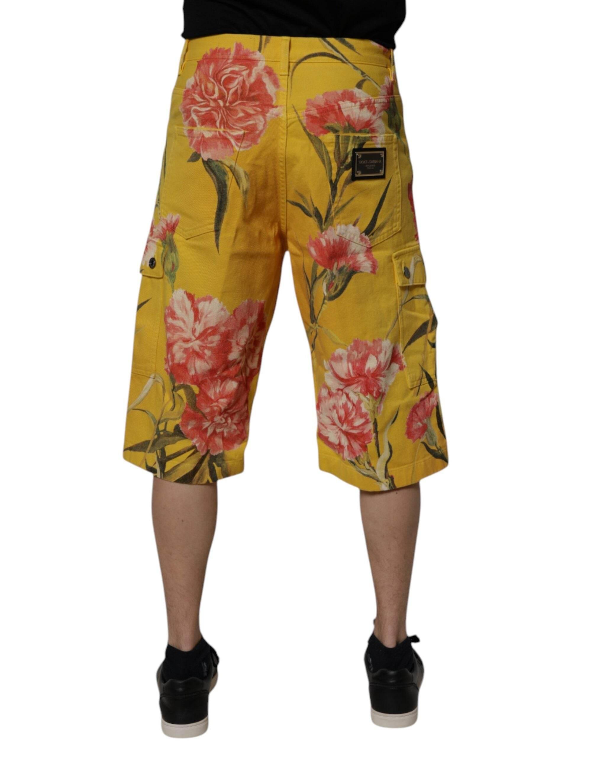 Dolce & Gabbana Yellow Floral Cargo Denim Men Bermuda Shorts - Hilstor