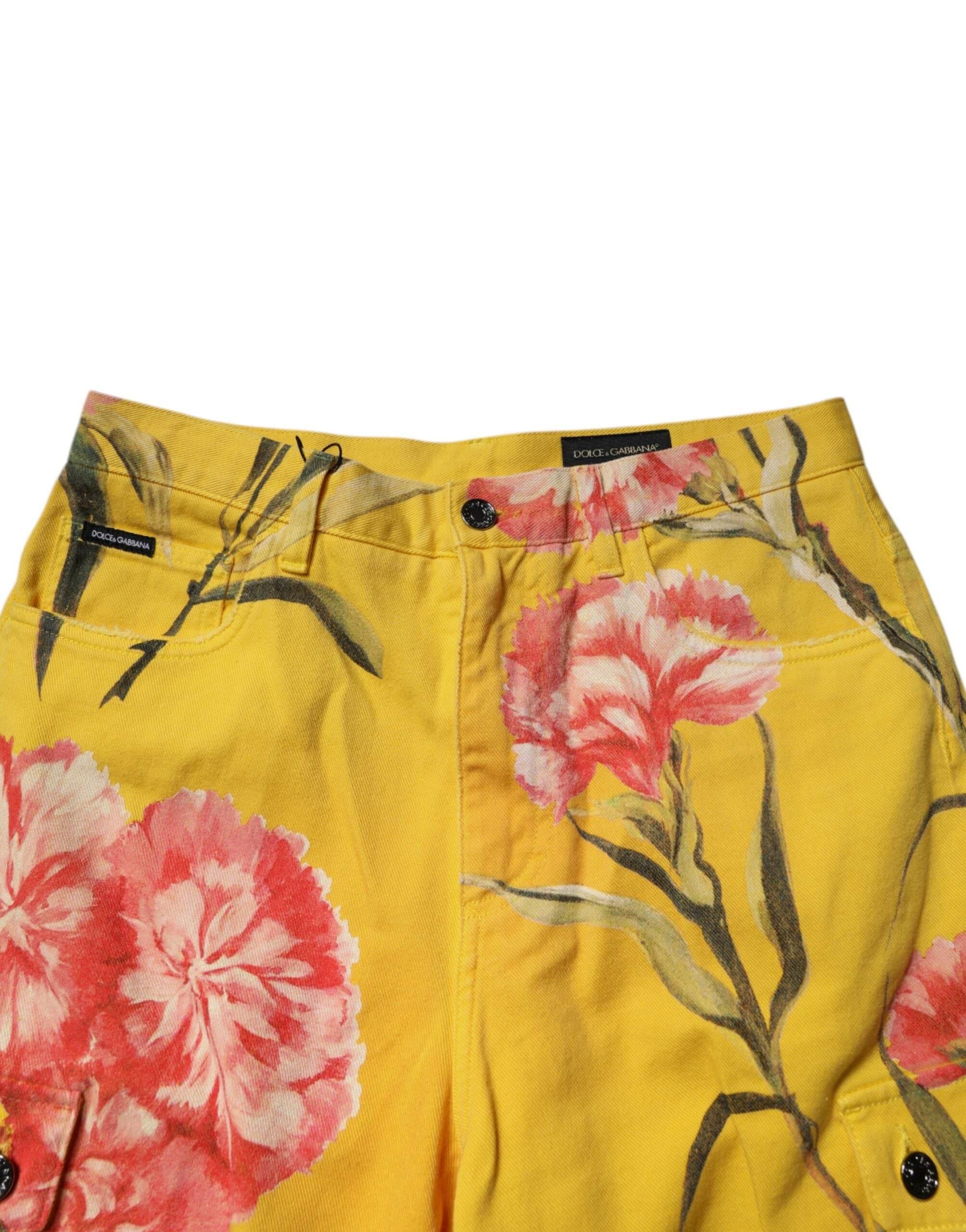 Dolce & Gabbana Yellow Floral Cargo Denim Men Bermuda Shorts - Hilstor