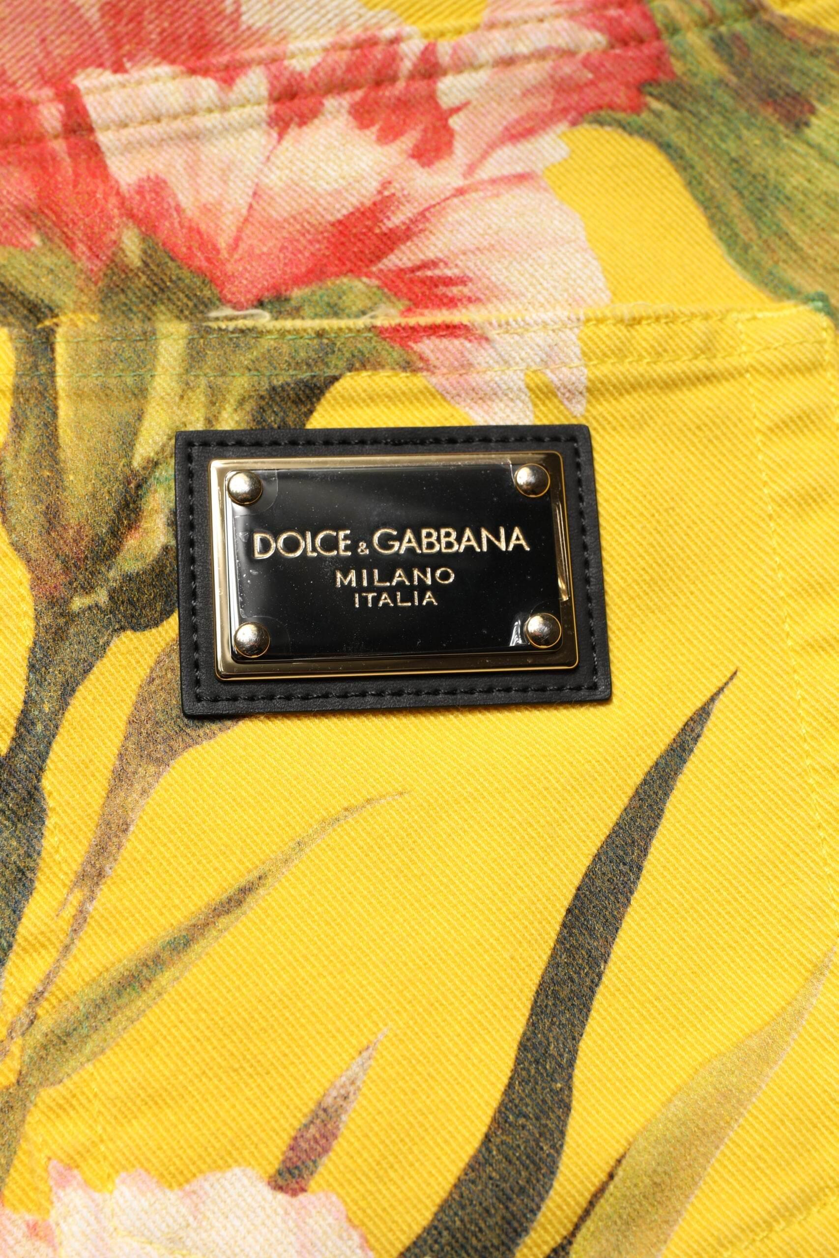 Dolce & Gabbana Yellow Floral Cargo Denim Men Bermuda Shorts - Hilstor