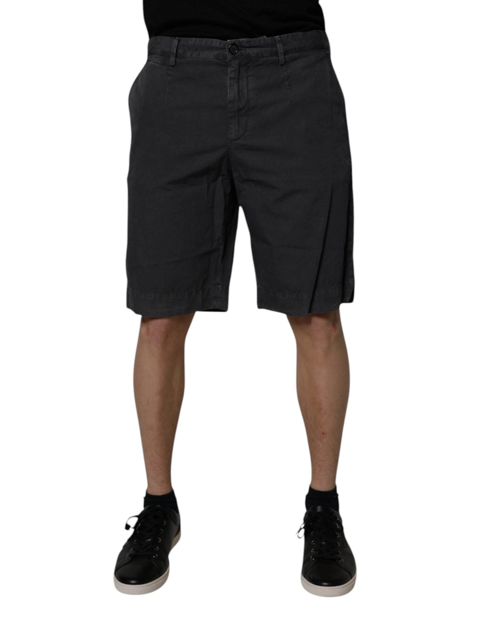 Dolce & Gabbana Dark Gray Cotton Mid Waist Men Bermuda Shorts - Hilstor
