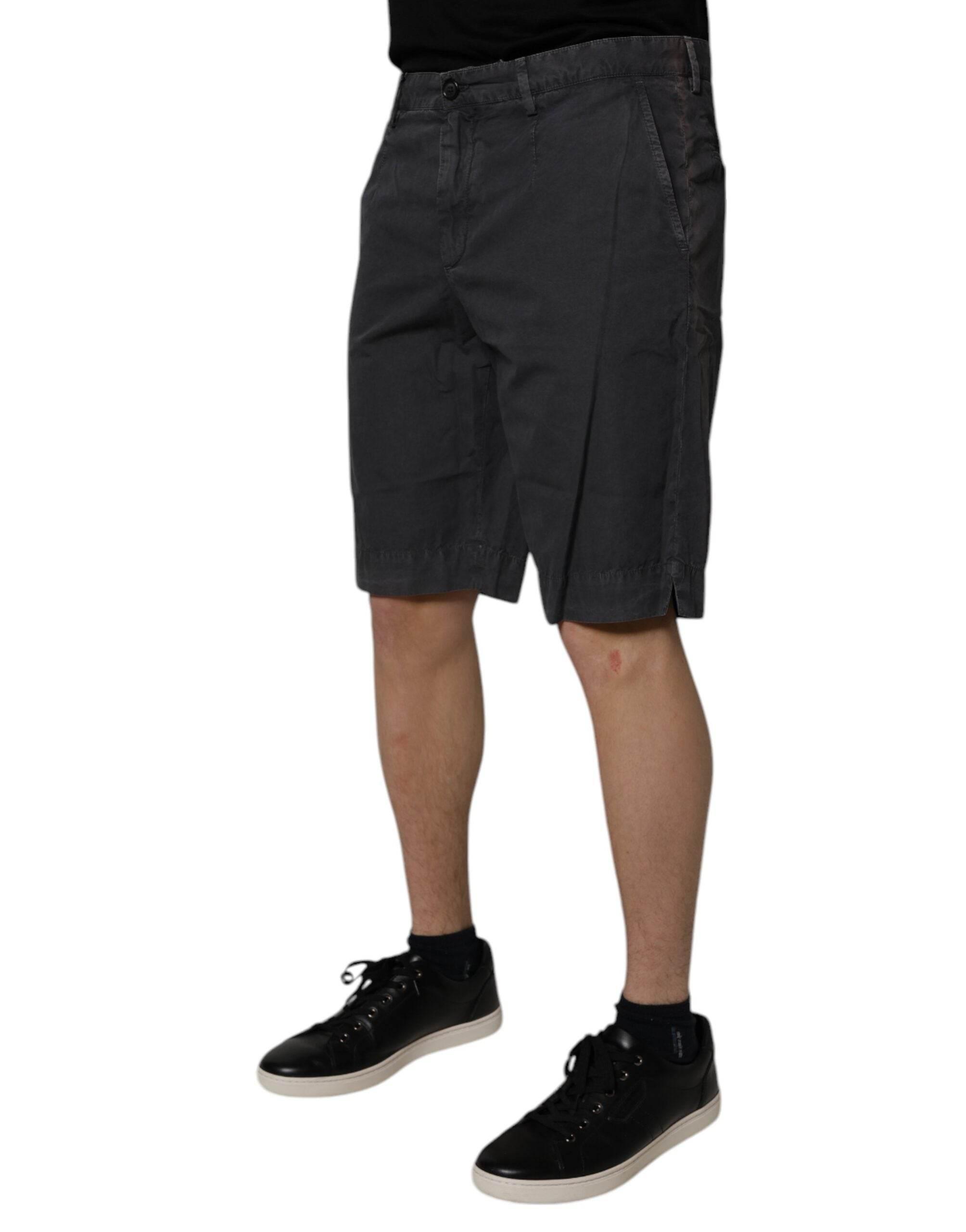 Dolce & Gabbana Dark Gray Cotton Mid Waist Men Bermuda Shorts - Hilstor