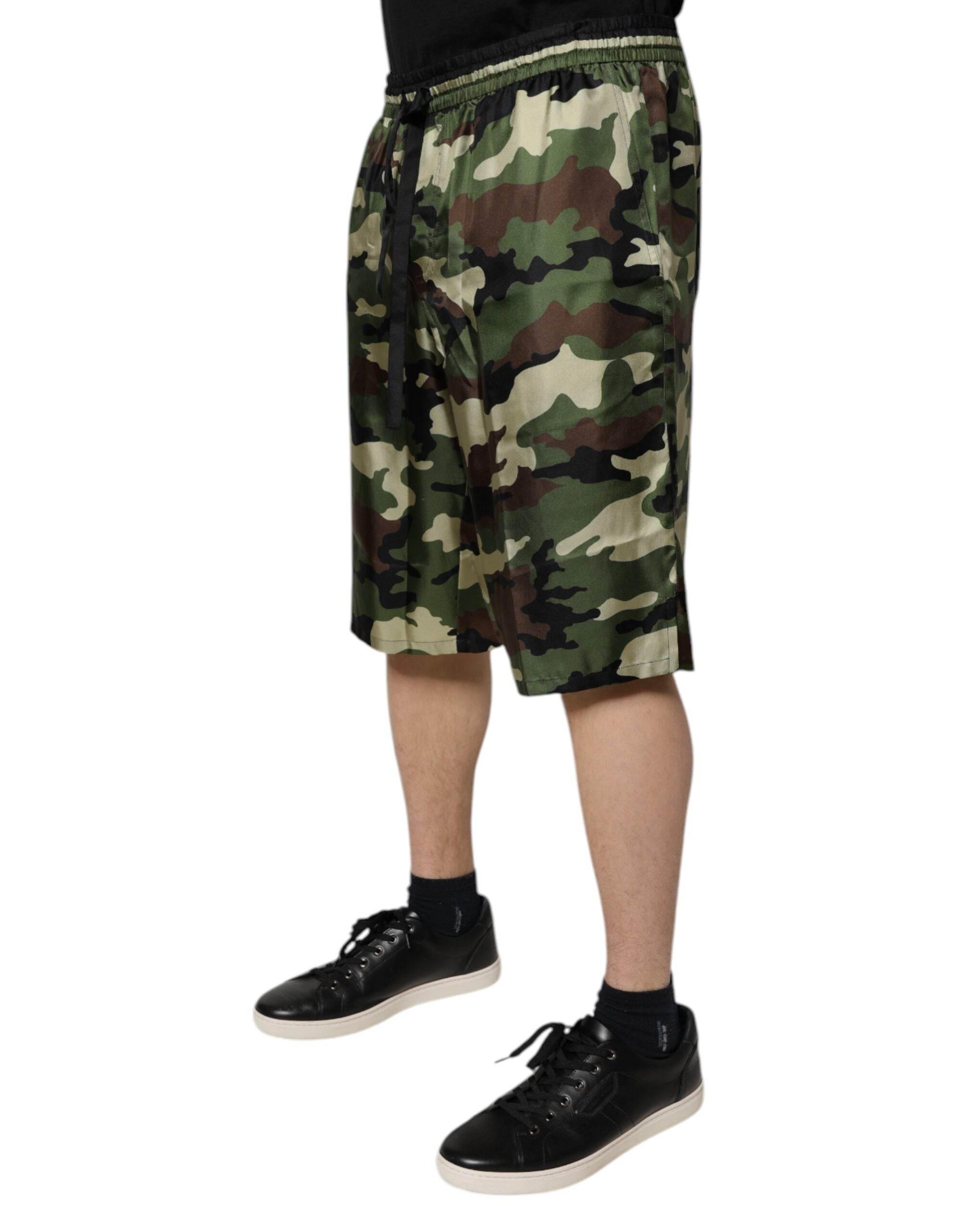 Dolce & Gabbana Multicolor Camouflage Silk Mid Waist Bermuda Shorts - Hilstor