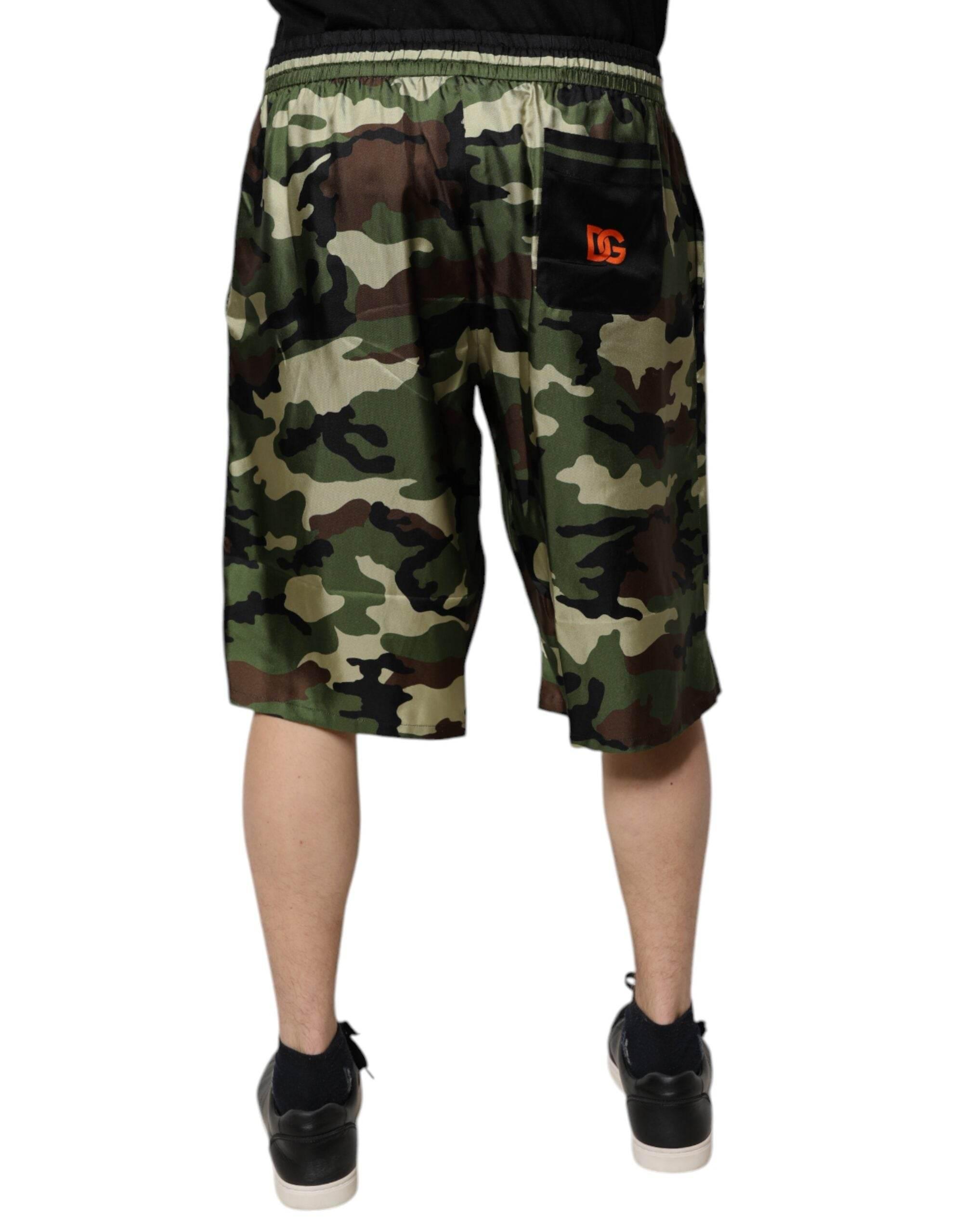 Dolce & Gabbana Multicolor Camouflage Silk Mid Waist Bermuda Shorts - Hilstor