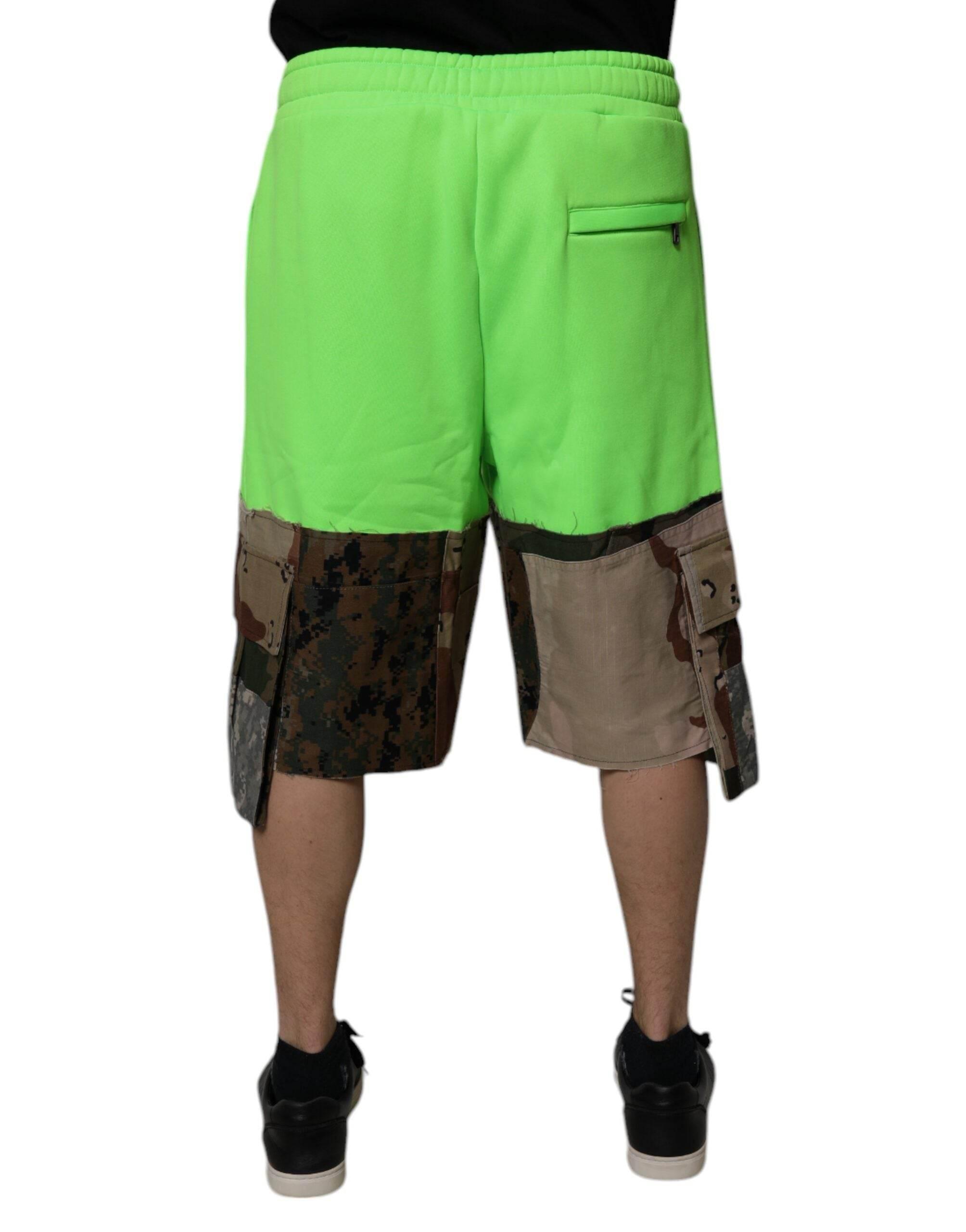 Dolce & Gabbana Green Patchwork Cargo Bermuda Shorts - Hilstor