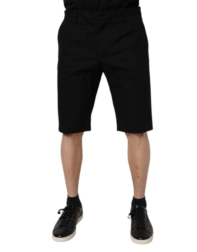 Dolce & Gabbana Black Cotton Stretch Mid Waist Bermuda Shorts - Hilstor