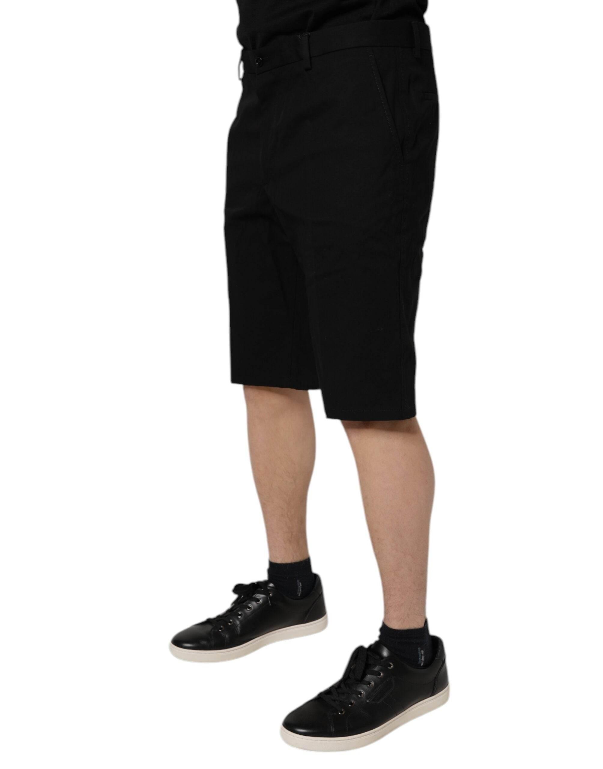 Dolce & Gabbana Black Cotton Stretch Mid Waist Bermuda Shorts - Hilstor