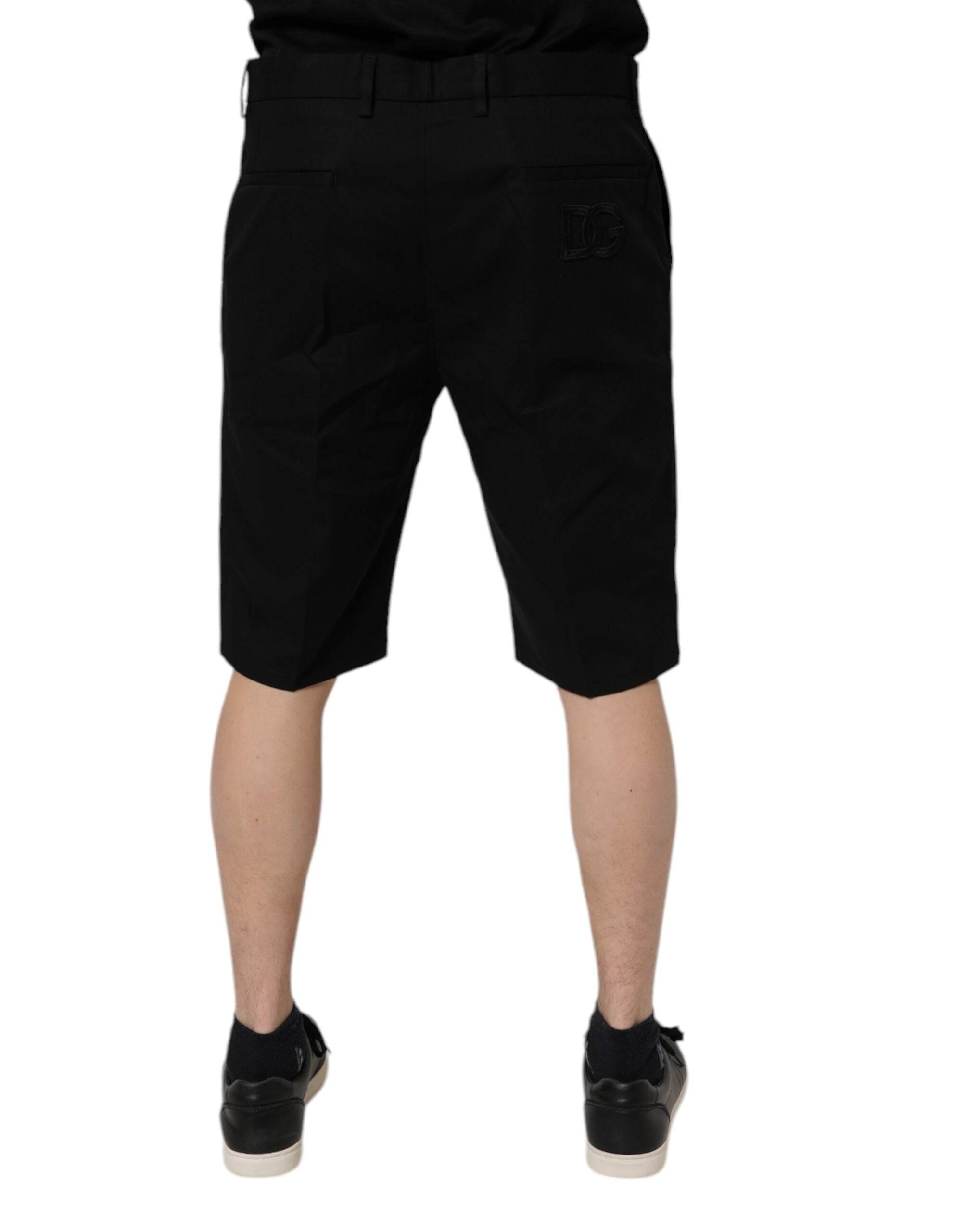 Dolce & Gabbana Black Cotton Stretch Mid Waist Bermuda Shorts - Hilstor
