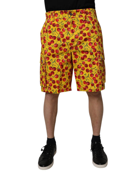 Dolce & Gabbana Yellow Cherry Print Cotton Men Bermuda Shorts - Hilstor
