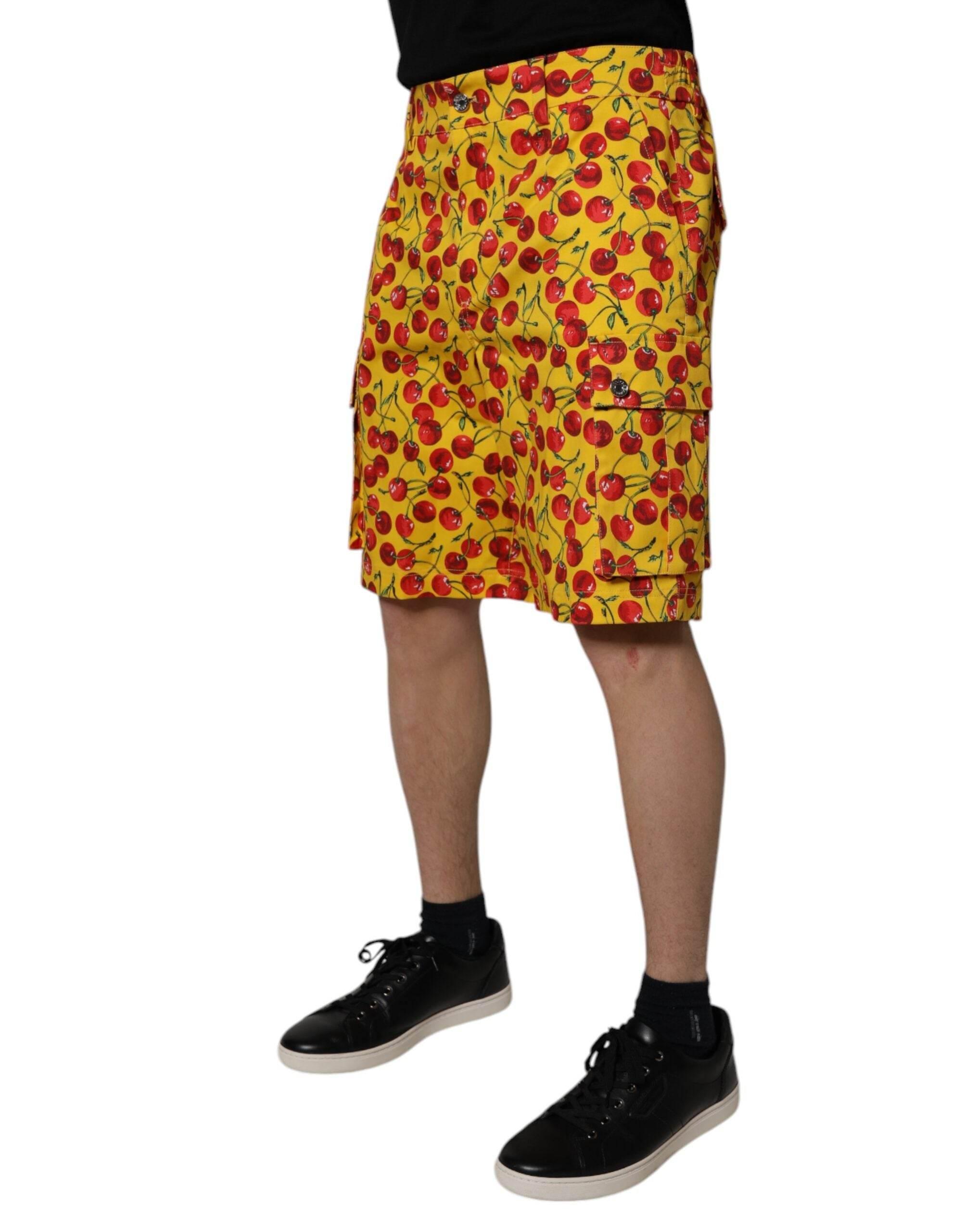 Dolce & Gabbana Yellow Cherry Print Cotton Men Bermuda Shorts - Hilstor