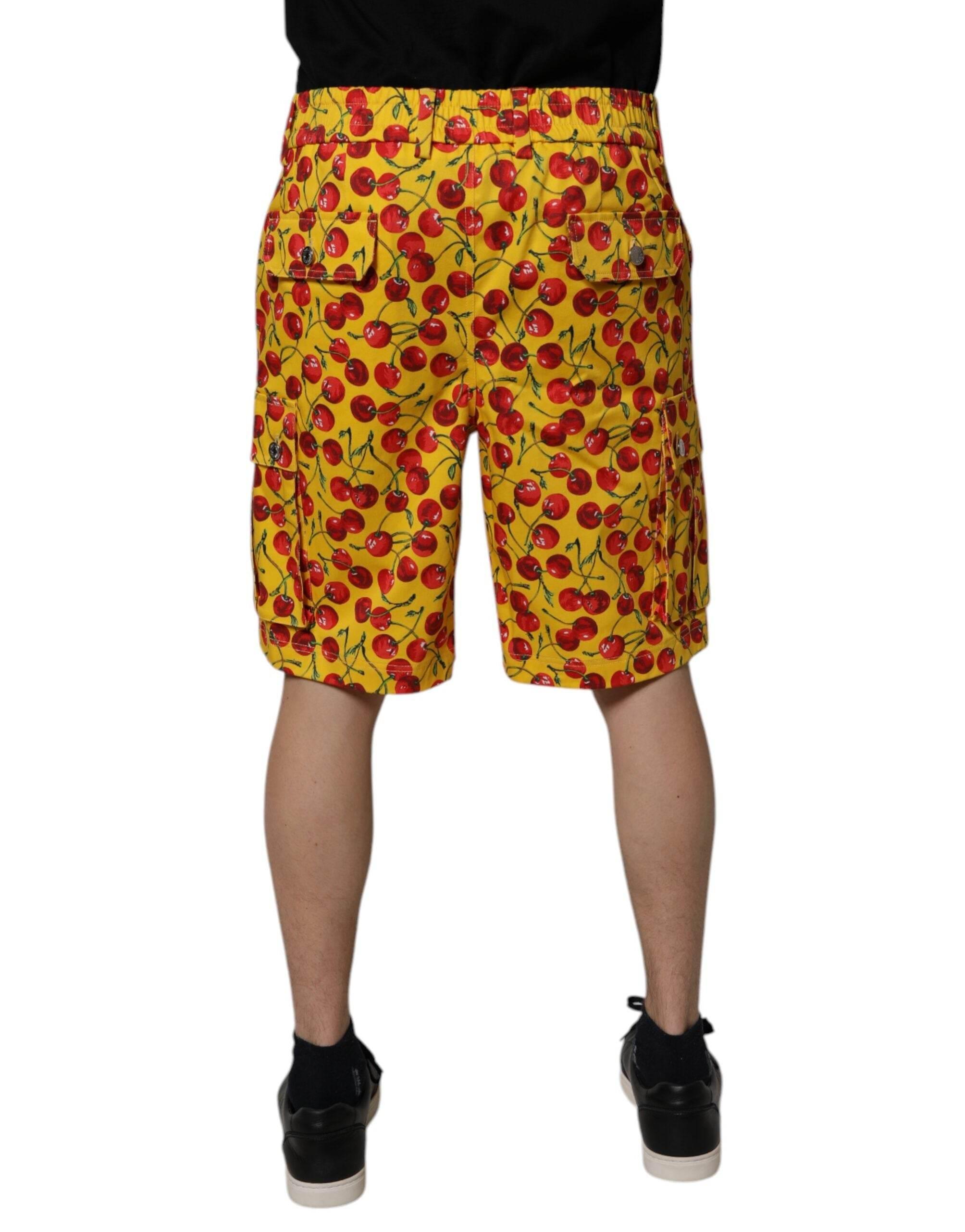 Dolce & Gabbana Yellow Cherry Print Cotton Men Bermuda Shorts - Hilstor