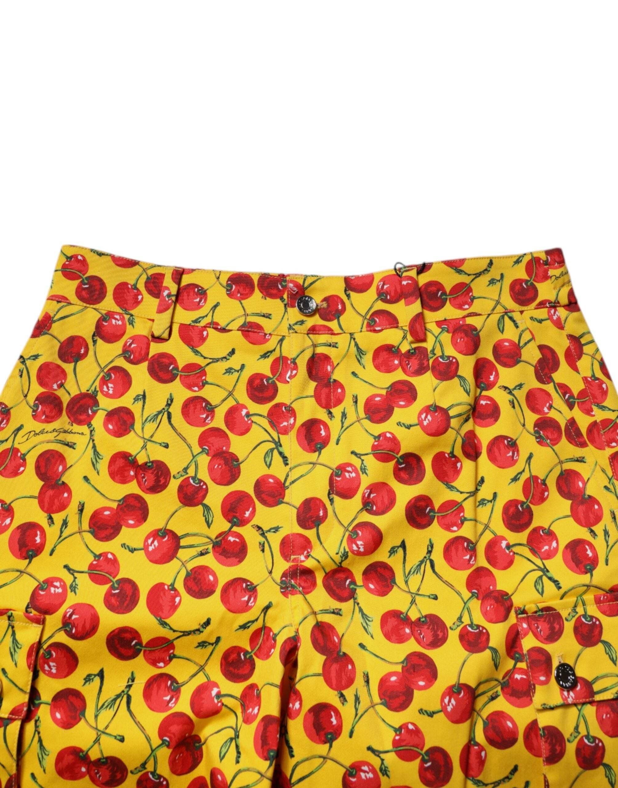 Dolce & Gabbana Yellow Cherry Print Cotton Men Bermuda Shorts - Hilstor