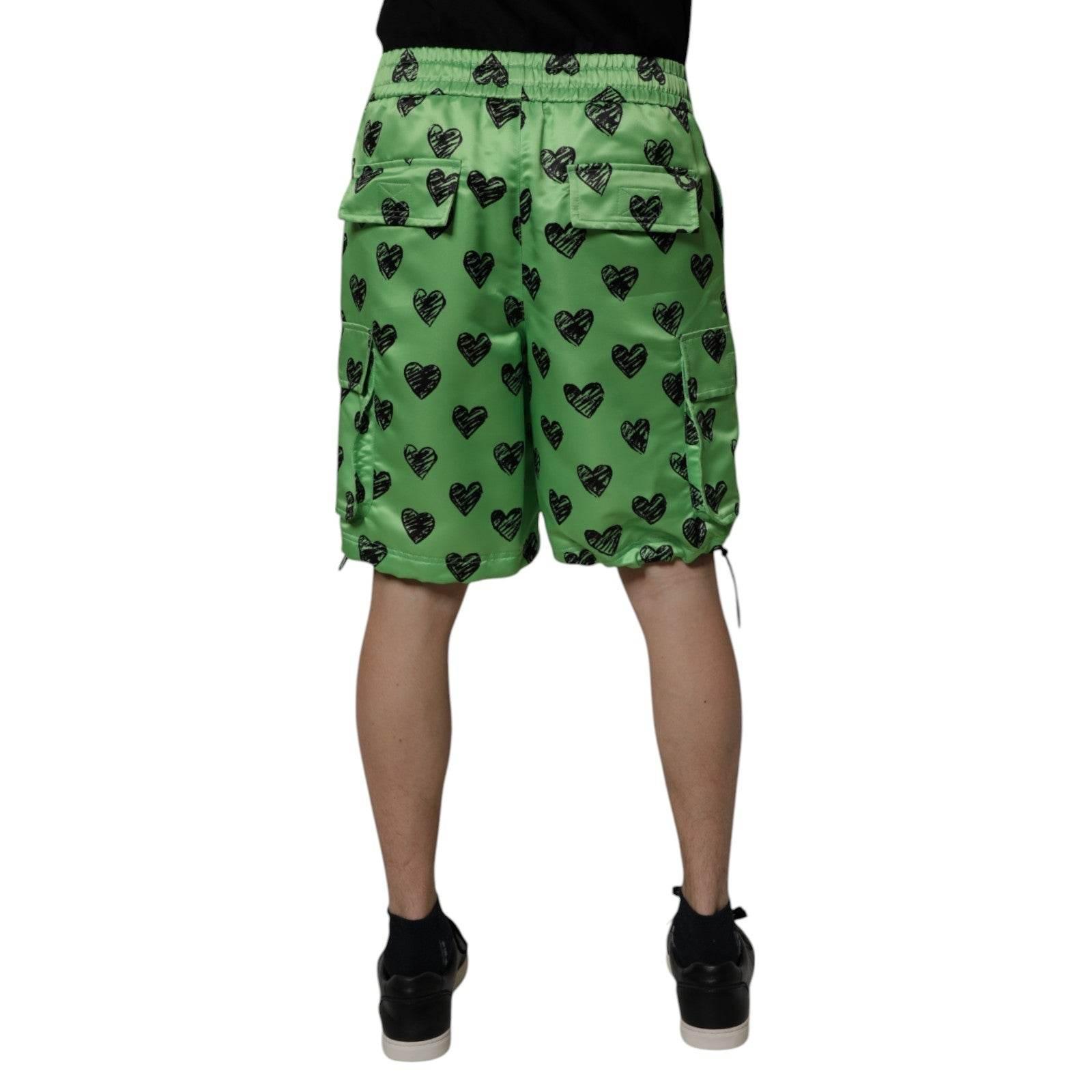 Dolce & Gabbana Green Heart Print Cargo Men Bermuda Shorts - Hilstor