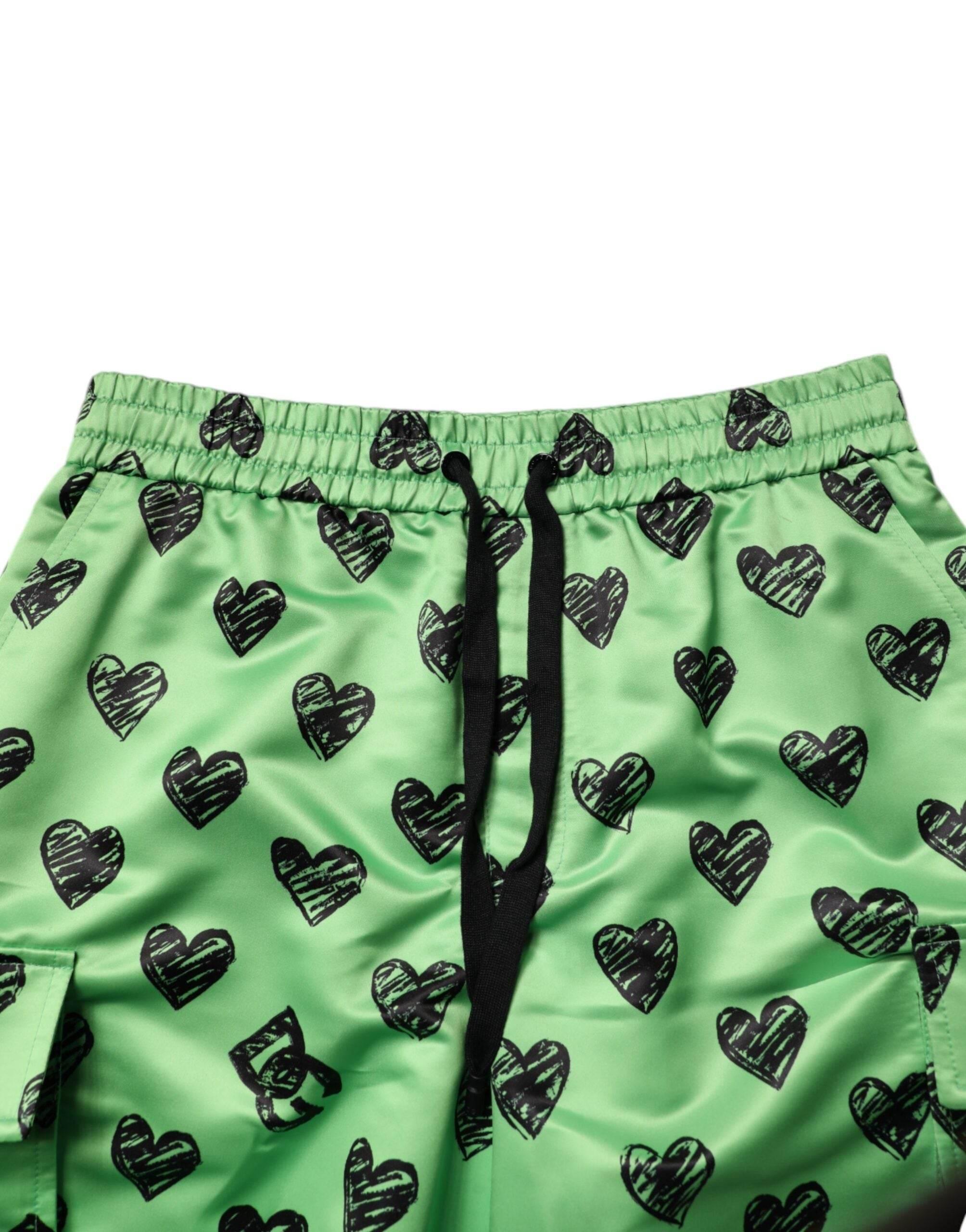 Dolce & Gabbana Green Heart Print Cargo Men Bermuda Shorts - Hilstor