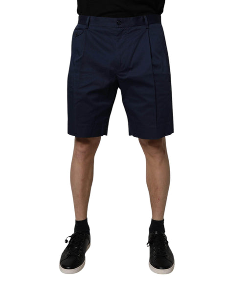Dolce & Gabbana Dark Blue Cotton Mid Waist Men Bermuda Shorts - Hilstor