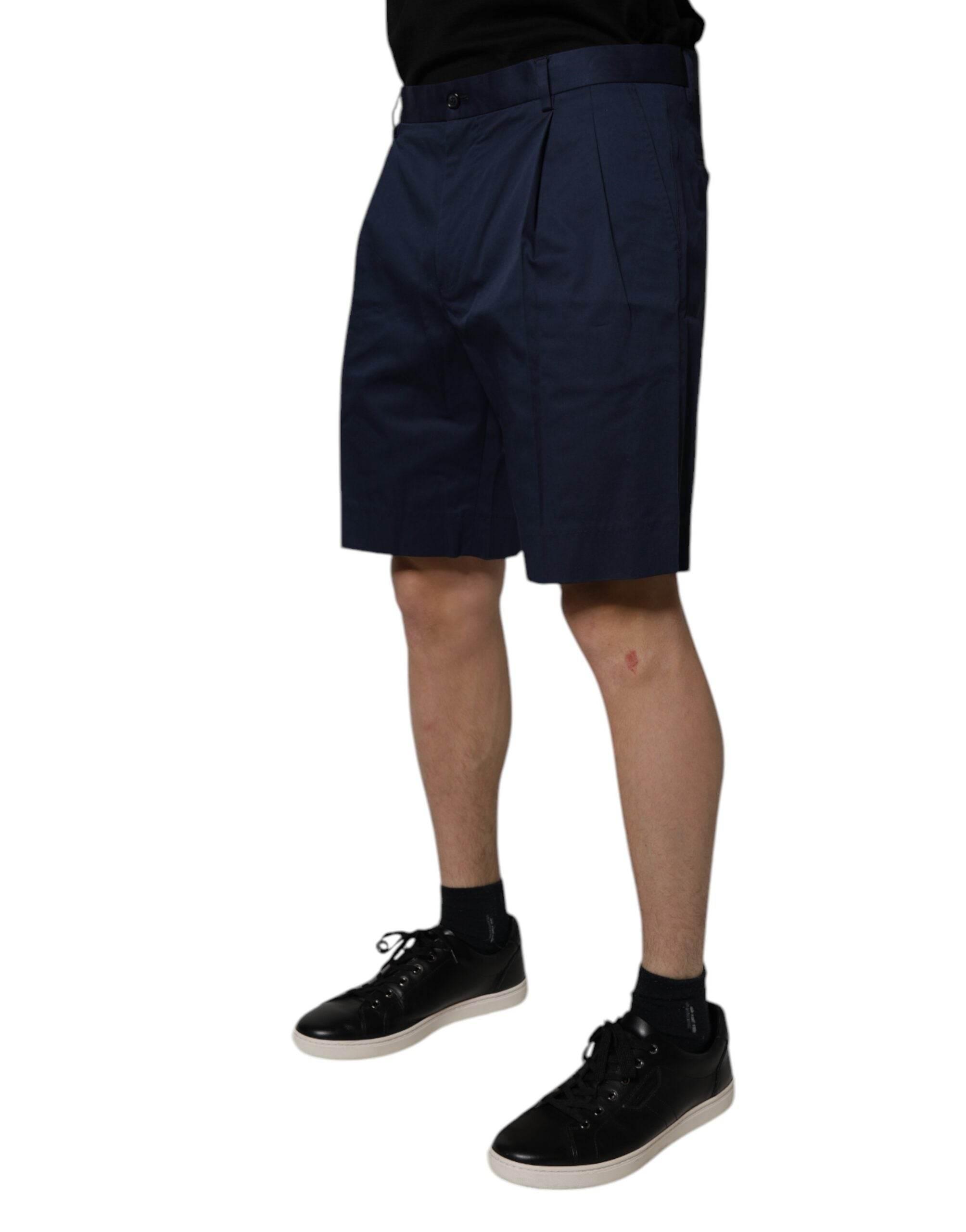 Dolce & Gabbana Dark Blue Cotton Mid Waist Men Bermuda Shorts - Hilstor
