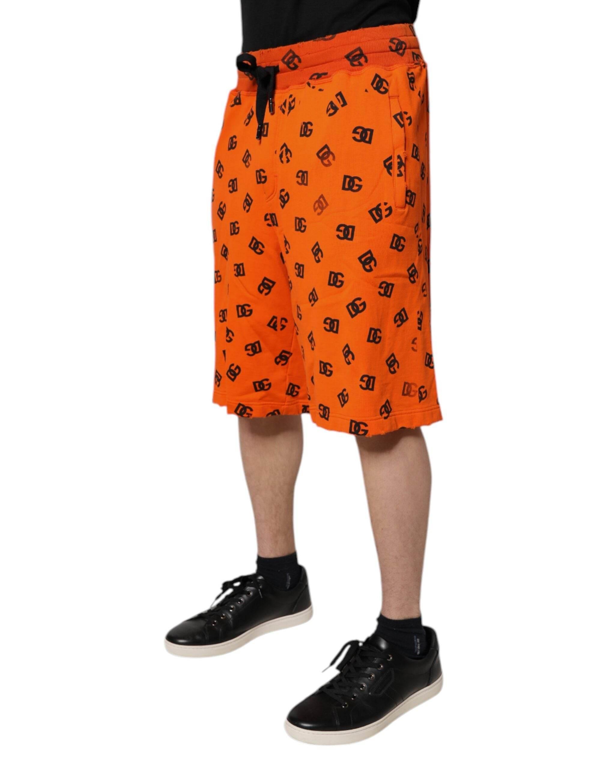 Dolce & Gabbana Orange Logo Monogram Cotton Bermuda Shorts - Hilstor