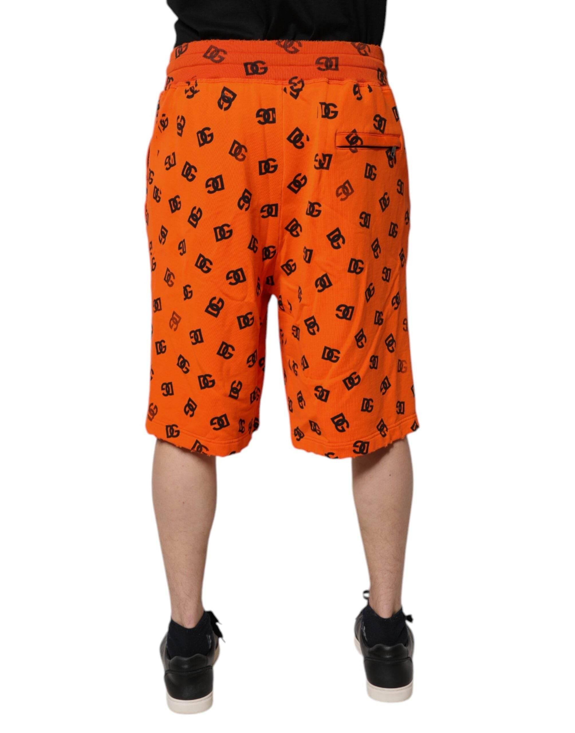 Dolce & Gabbana Orange Logo Monogram Cotton Bermuda Shorts - Hilstor
