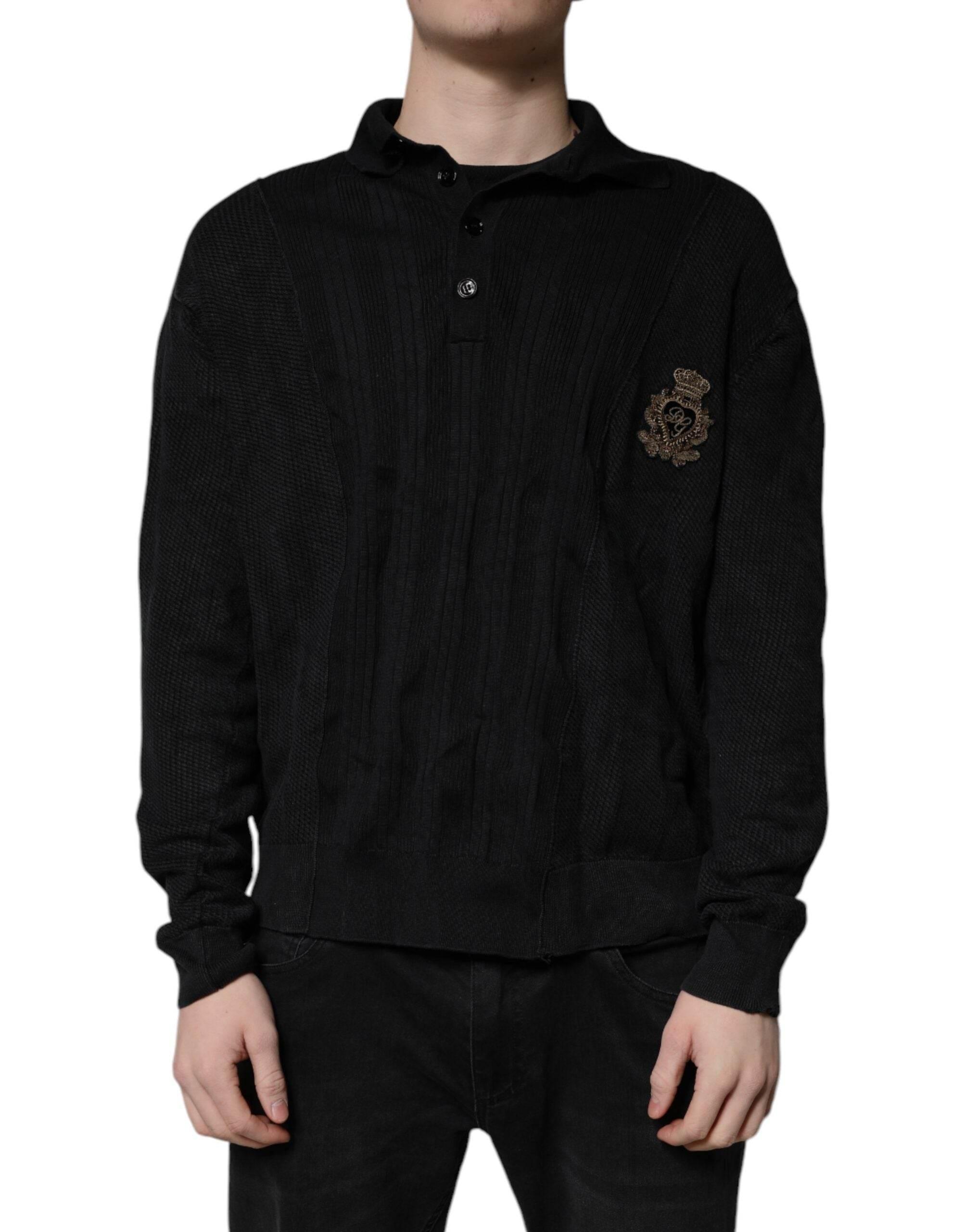 Dolce & Gabbana Black Heraldic Silk Buttoned Pullover Sweater - Hilstor