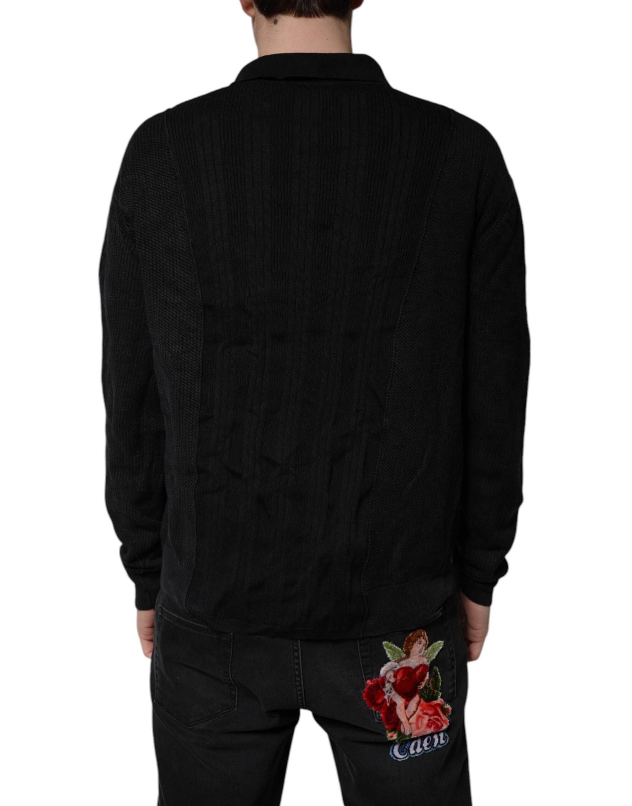 Dolce & Gabbana Black Heraldic Silk Buttoned Pullover Sweater - Hilstor