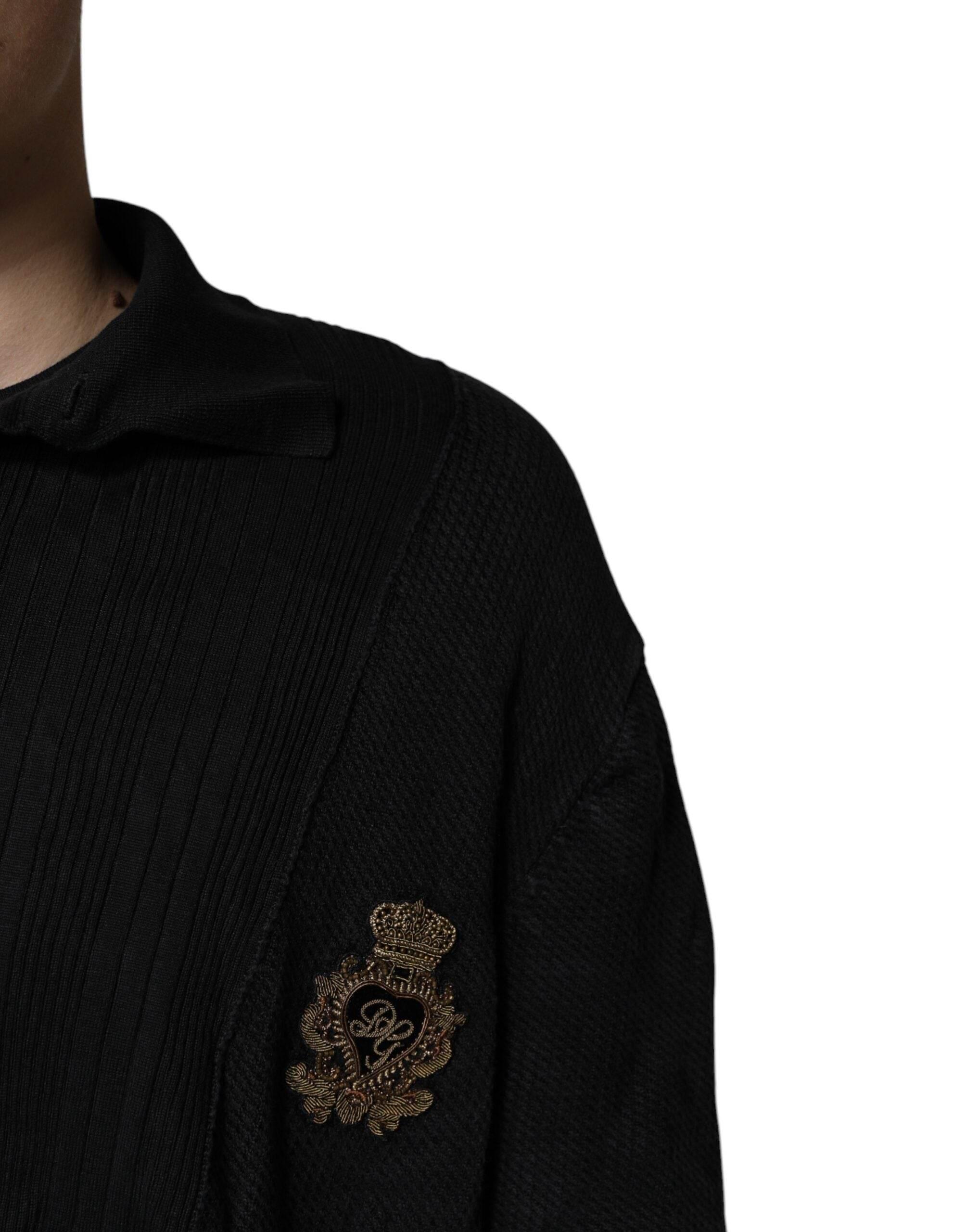 Dolce & Gabbana Black Heraldic Silk Buttoned Pullover Sweater - Hilstor