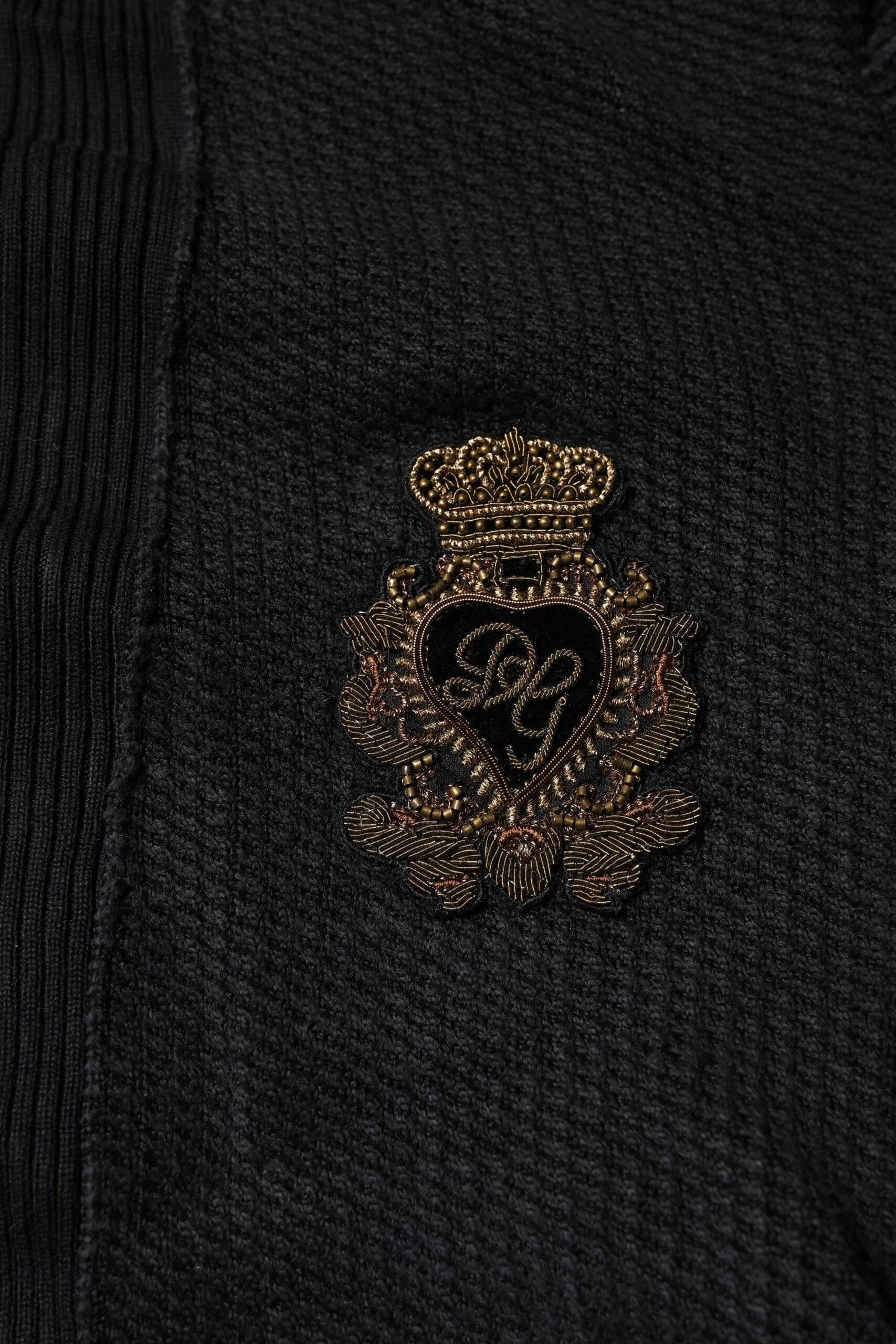 Dolce & Gabbana Black Heraldic Silk Buttoned Pullover Sweater - Hilstor